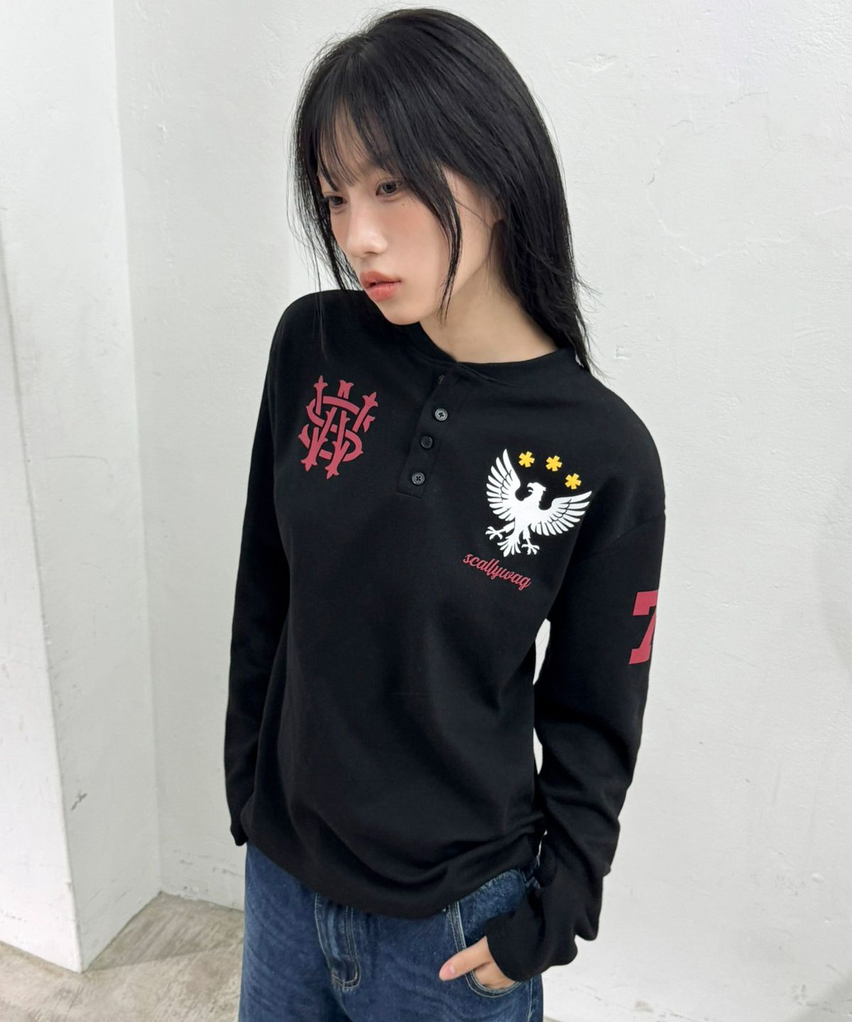 스켈리웩(SCALLYWAG) 팔콘 헨리넥 롱 슬리브[블랙]