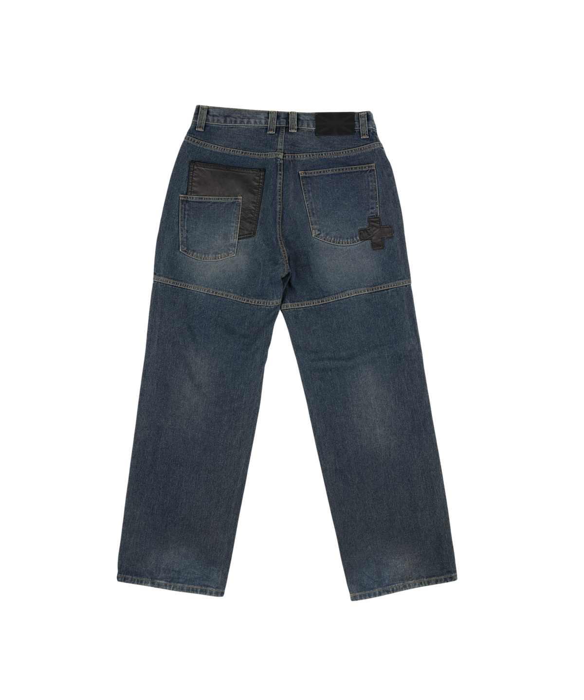이알티알(ERTR) Leather Cross Patch Denim Pants Dark Blue