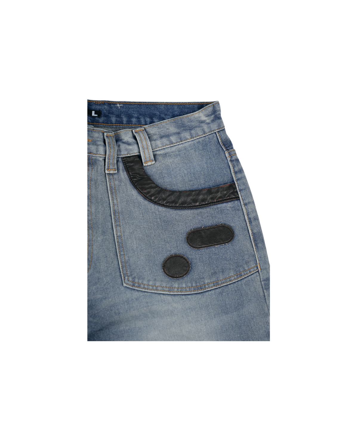 이알티알(ERTR) Leather Cross Patch Denim Pants Blue