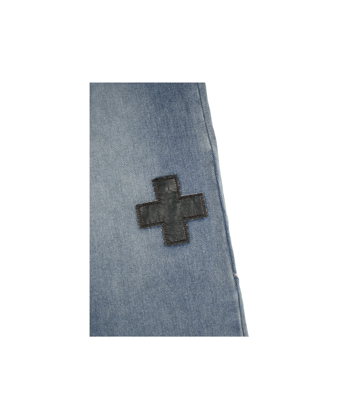 이알티알(ERTR) Leather Cross Patch Denim Pants Blue