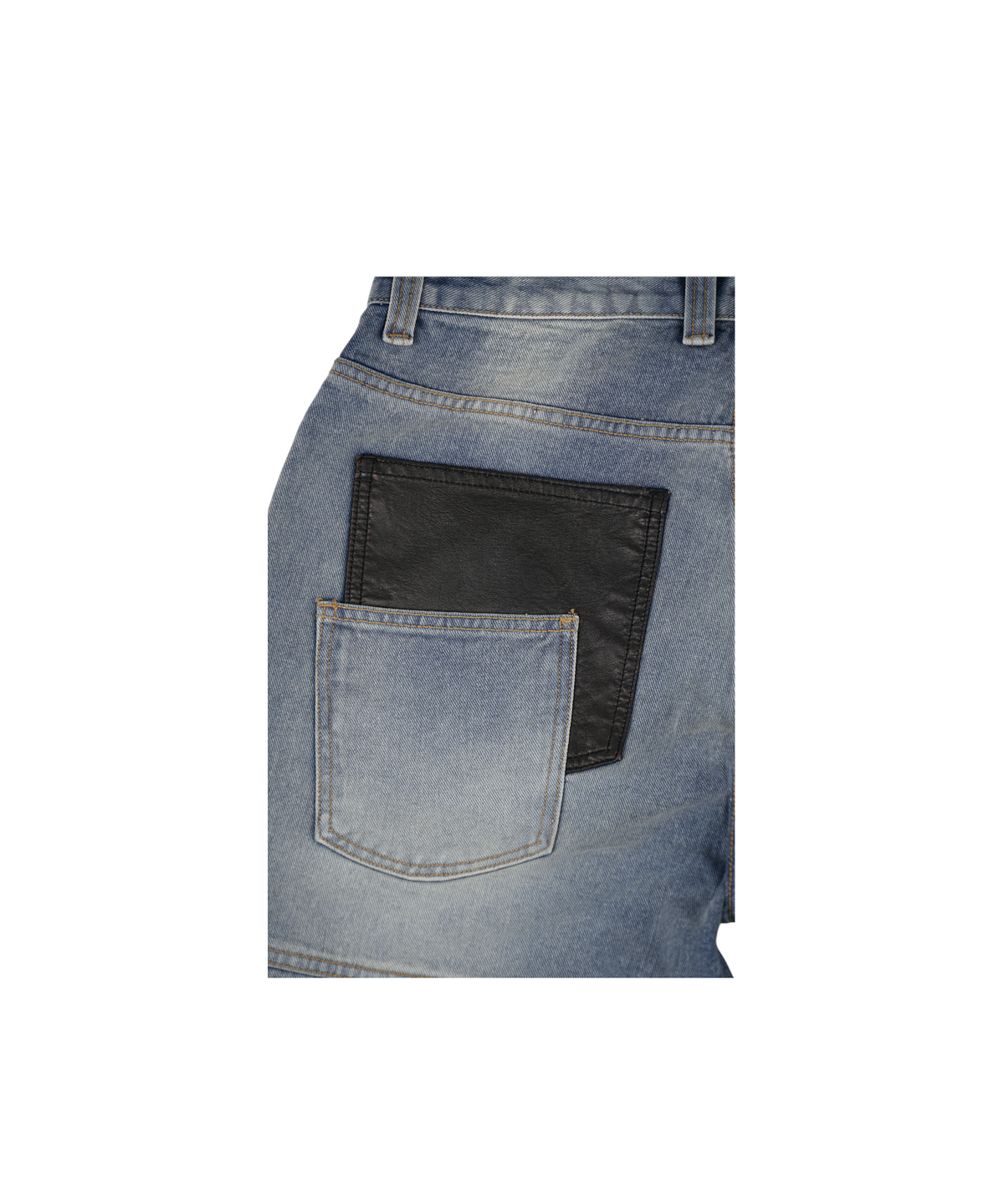 이알티알(ERTR) Leather Cross Patch Denim Pants Blue