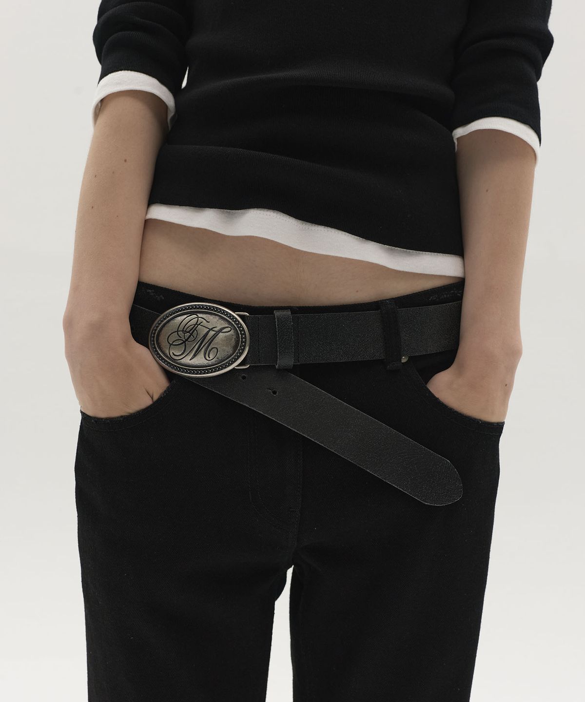 엘씨디씨티엠(LCDC™) OVAL LOGO BUCKLE LEATHER BELT (BLACK)