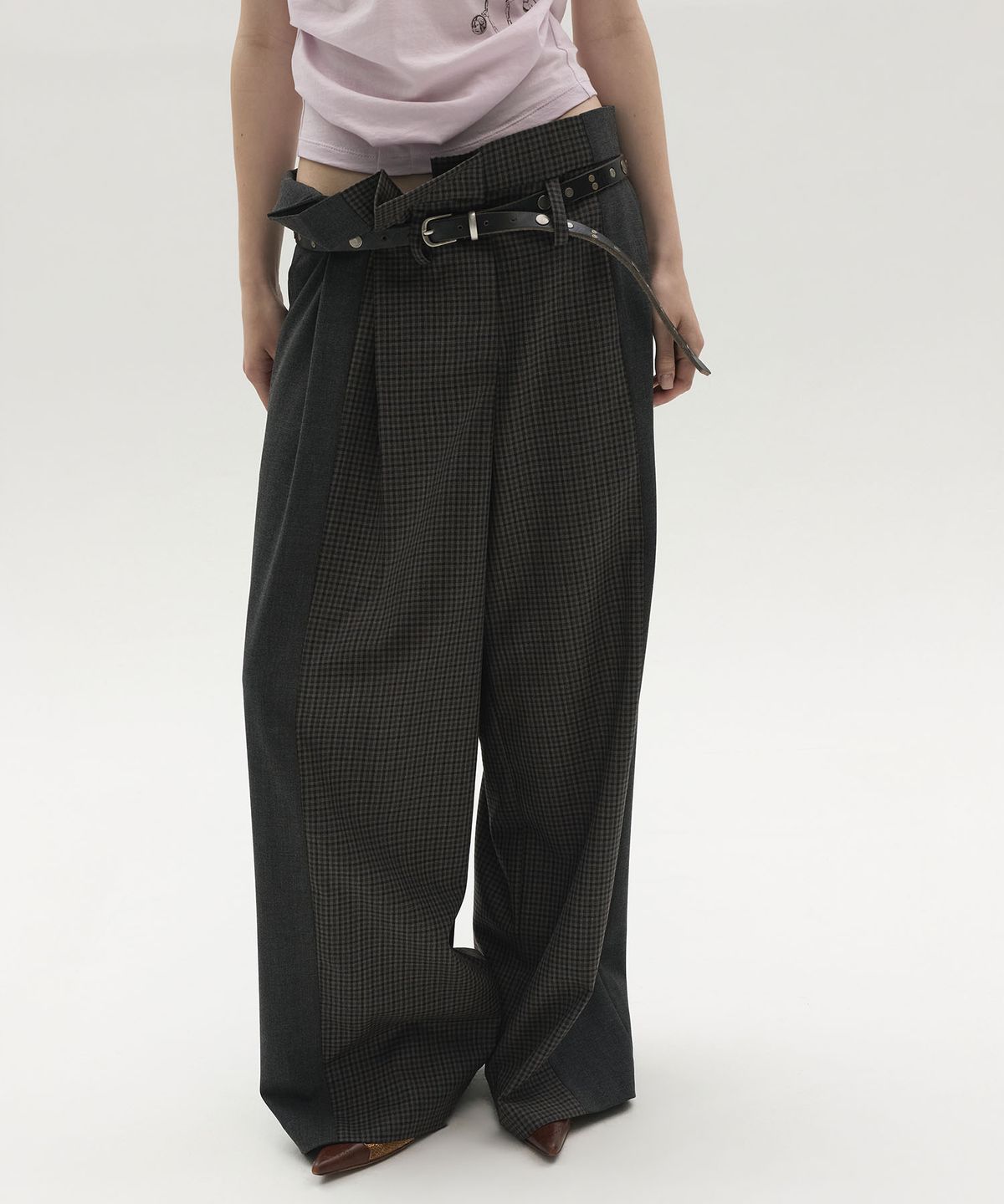 엘씨디씨티엠(LCDC™) MIXED-CHECK TAILORED TROUSERS (BROWN)