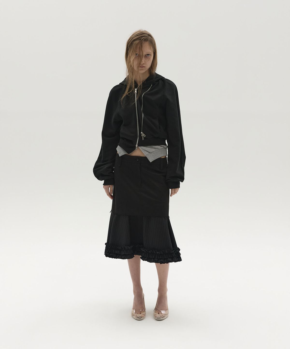 엘씨디씨티엠(LCDC™) TAILORED LAYERED RUFFLE SKIRT (BLACK)