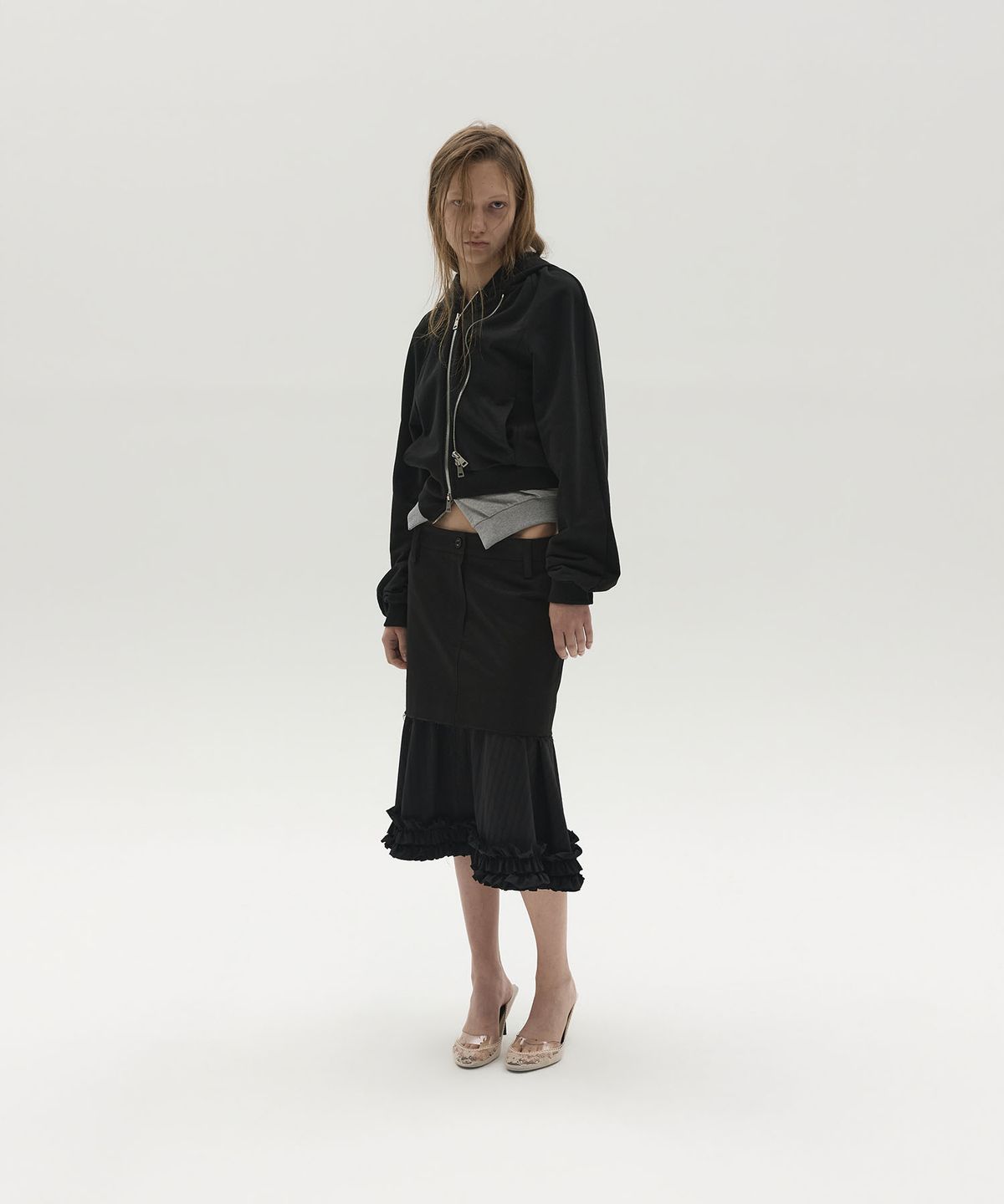엘씨디씨티엠(LCDC™) TAILORED LAYERED RUFFLE SKIRT (BLACK)