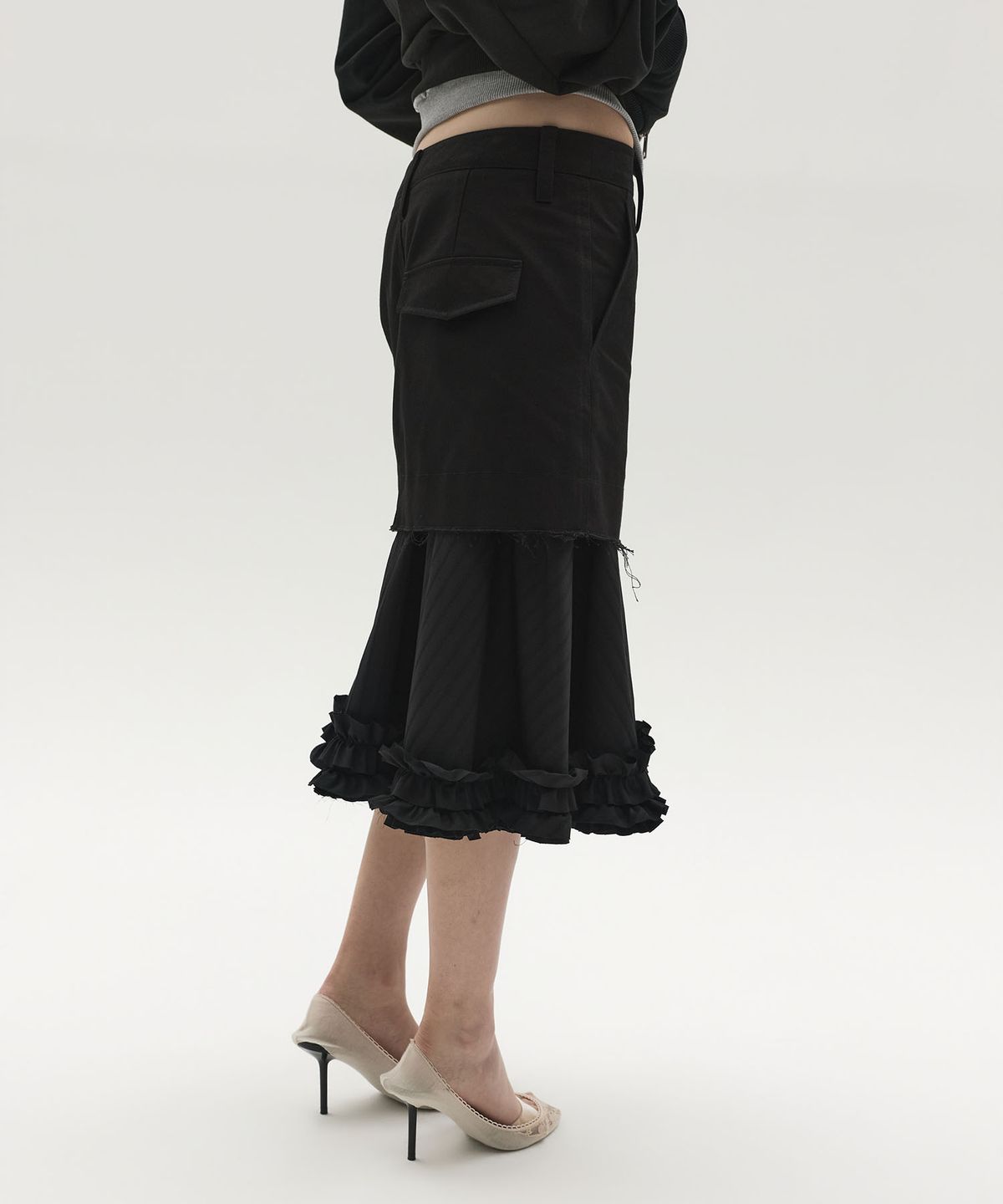엘씨디씨티엠(LCDC™) TAILORED LAYERED RUFFLE SKIRT (BLACK)