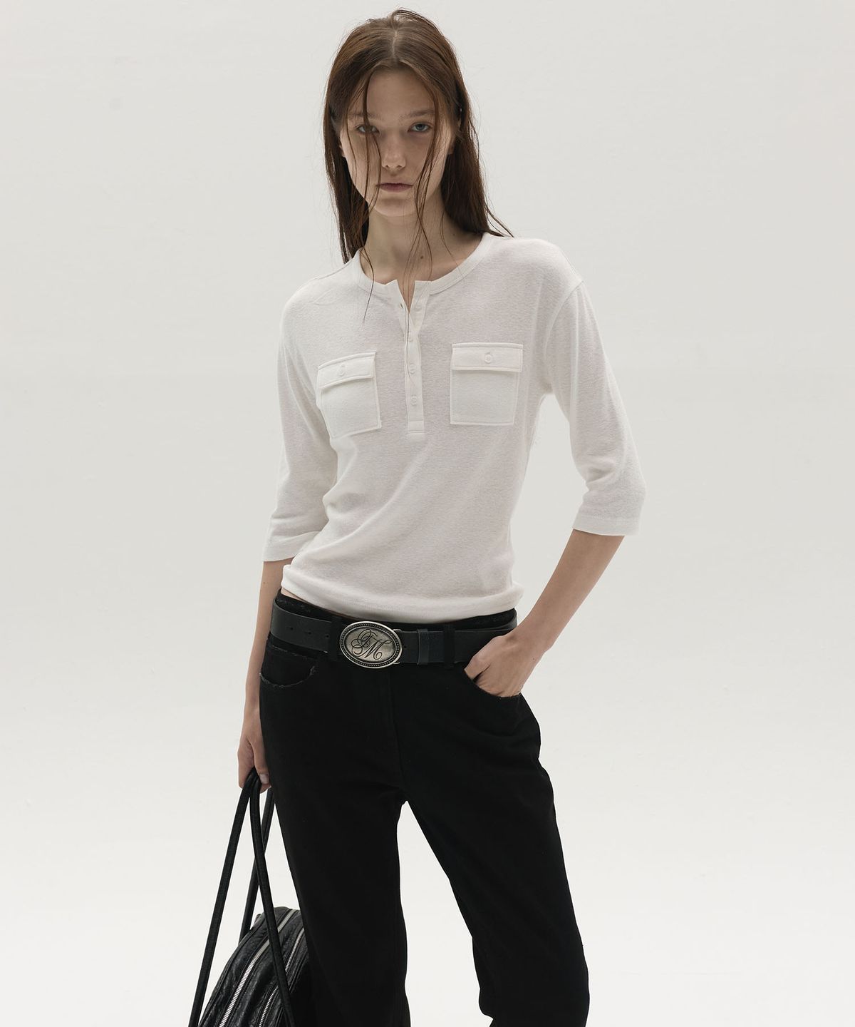 엘씨디씨티엠(LCDC™) HENLEY POCKET TOP (WHITE)