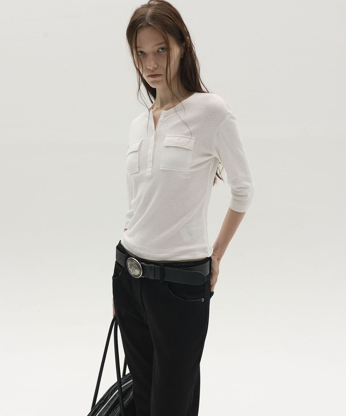 엘씨디씨티엠(LCDC™) HENLEY POCKET TOP (WHITE)