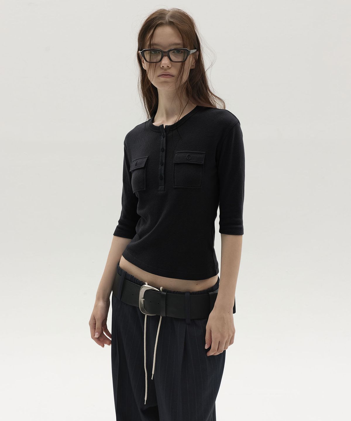 엘씨디씨티엠(LCDC™) HENLEY POCKET TOP (BLACK)