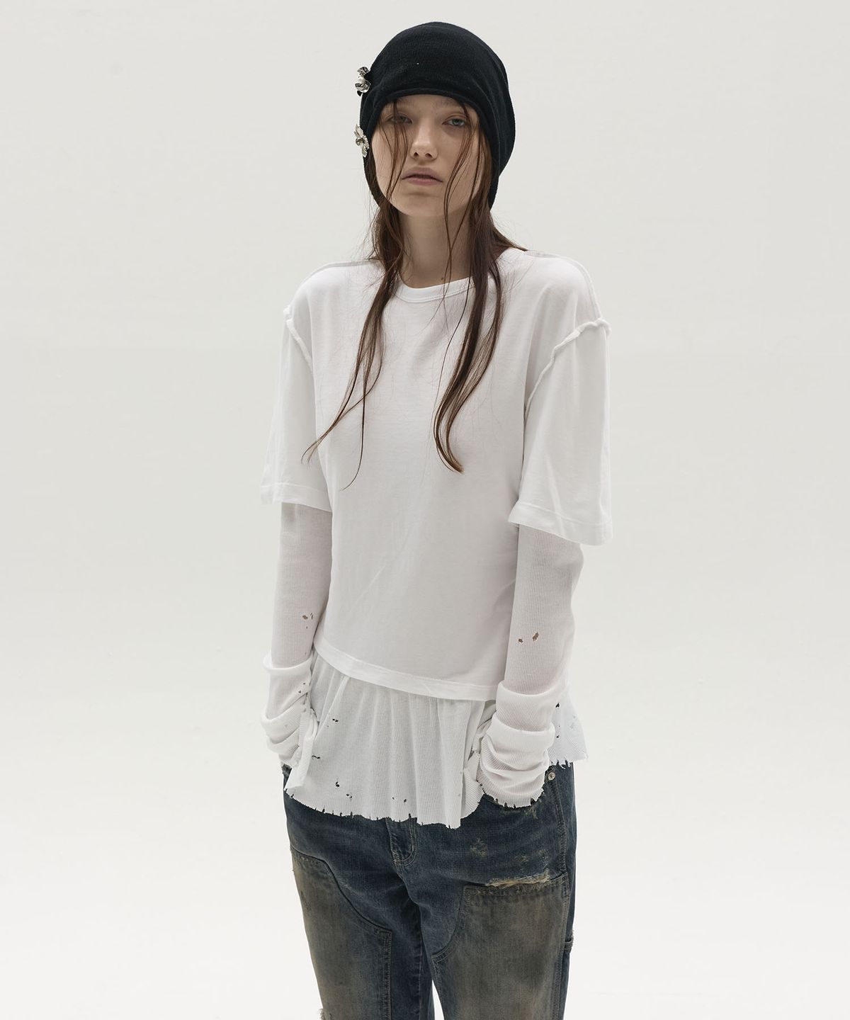 엘씨디씨티엠(LCDC™) LAYERED LONG-SLEEVE TOP (WHITE)
