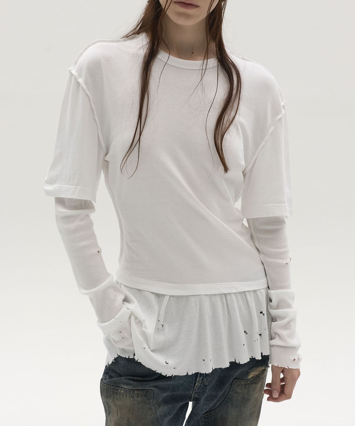엘씨디씨티엠(LCDC™) LAYERED LONG-SLEEVE TOP (WHITE)