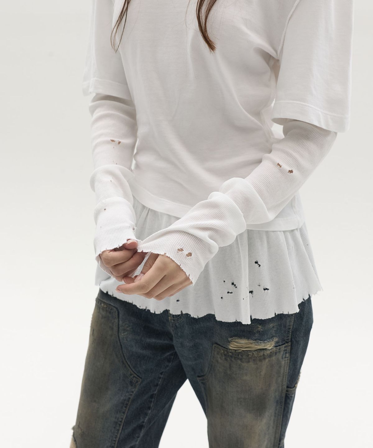 엘씨디씨티엠(LCDC™) LAYERED LONG-SLEEVE TOP (WHITE)