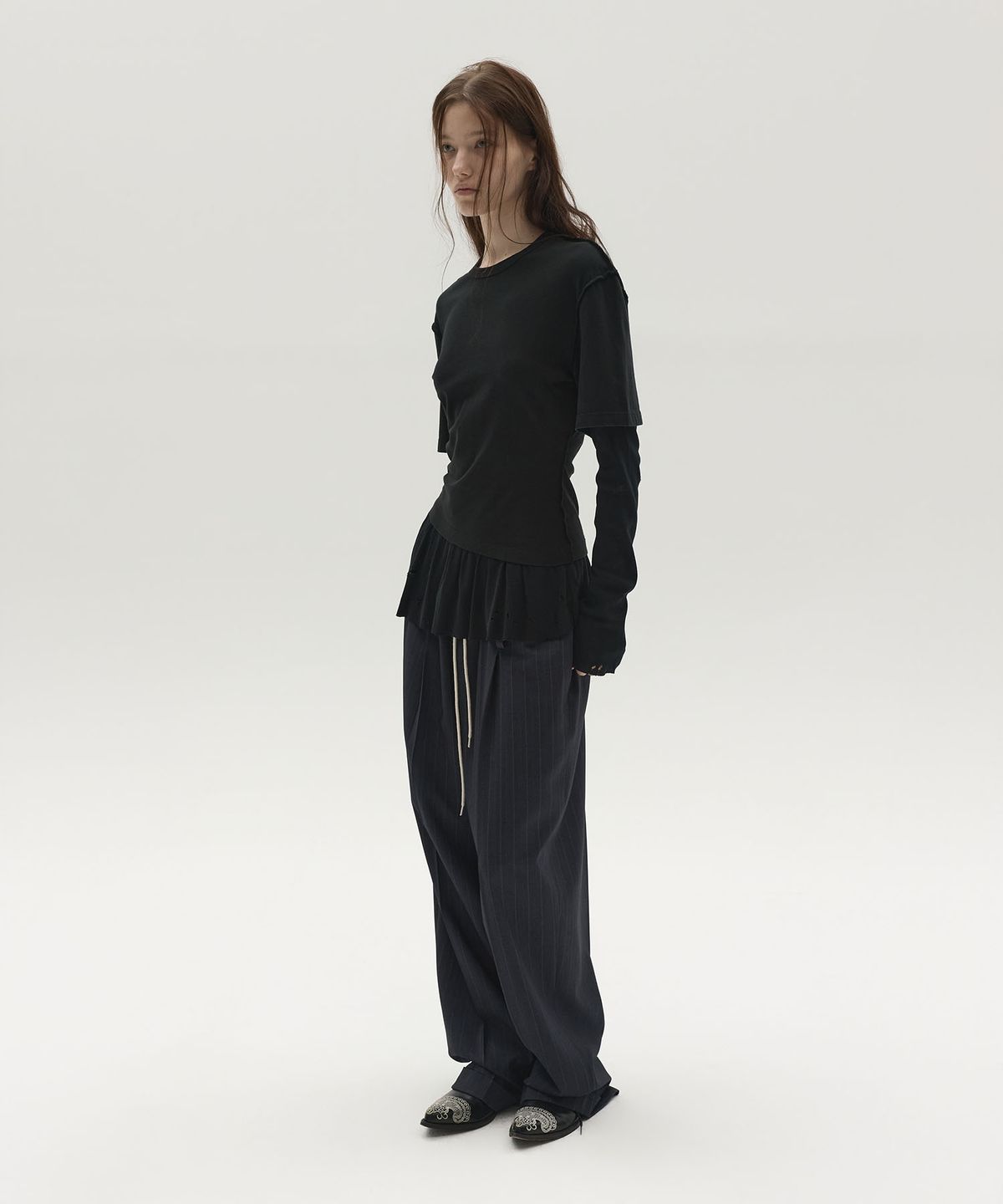 엘씨디씨티엠(LCDC™) LAYERED LONG-SLEEVE TOP (BLACK)