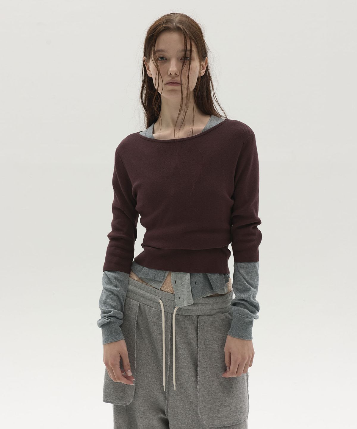 엘씨디씨티엠(LCDC™) CLASSIC BOAT NECK KNIT TOP (BURGUNDY)