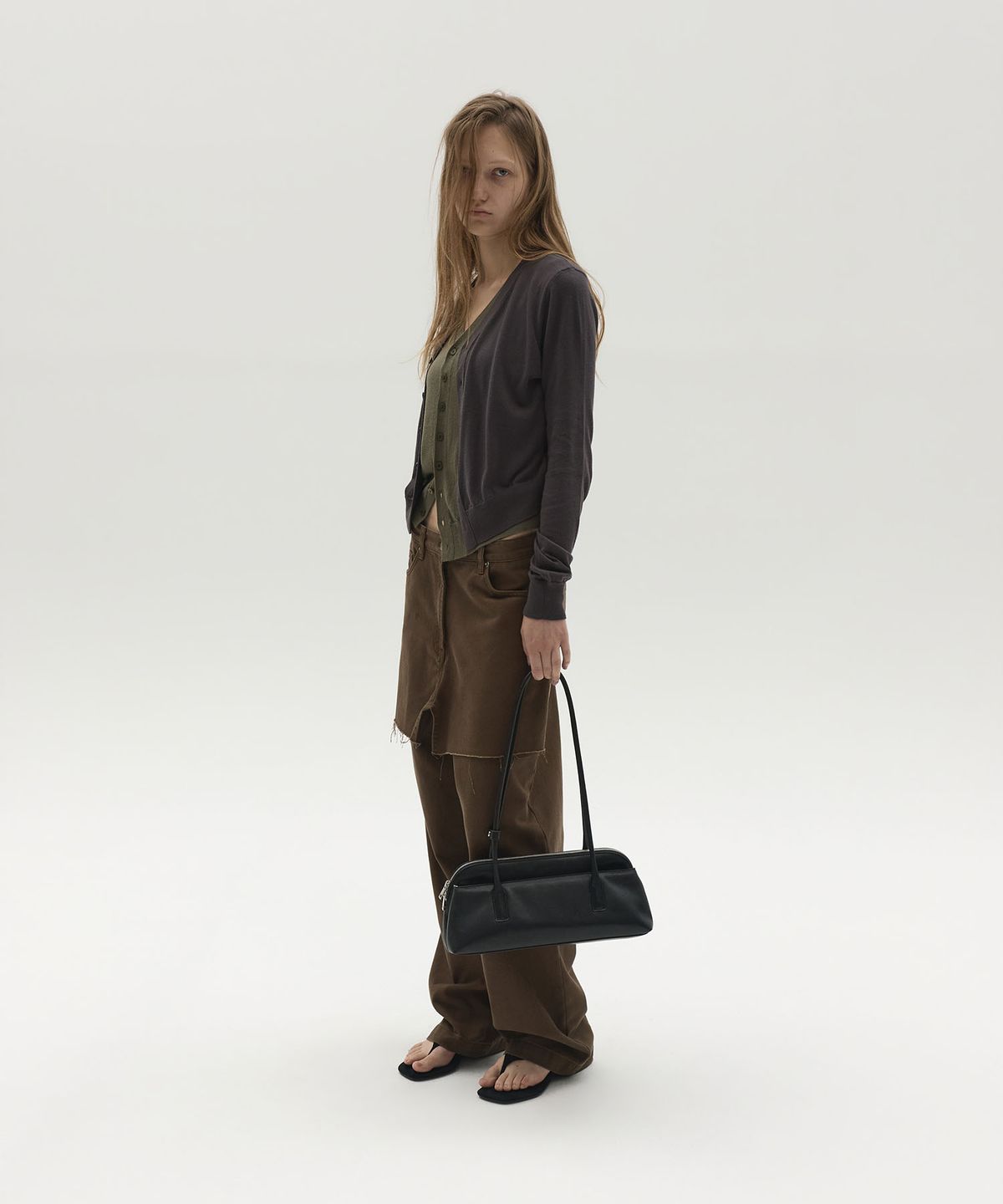 엘씨디씨티엠(LCDC™) ASYMMETRIC LAYERED CARDIGAN (BROWN)