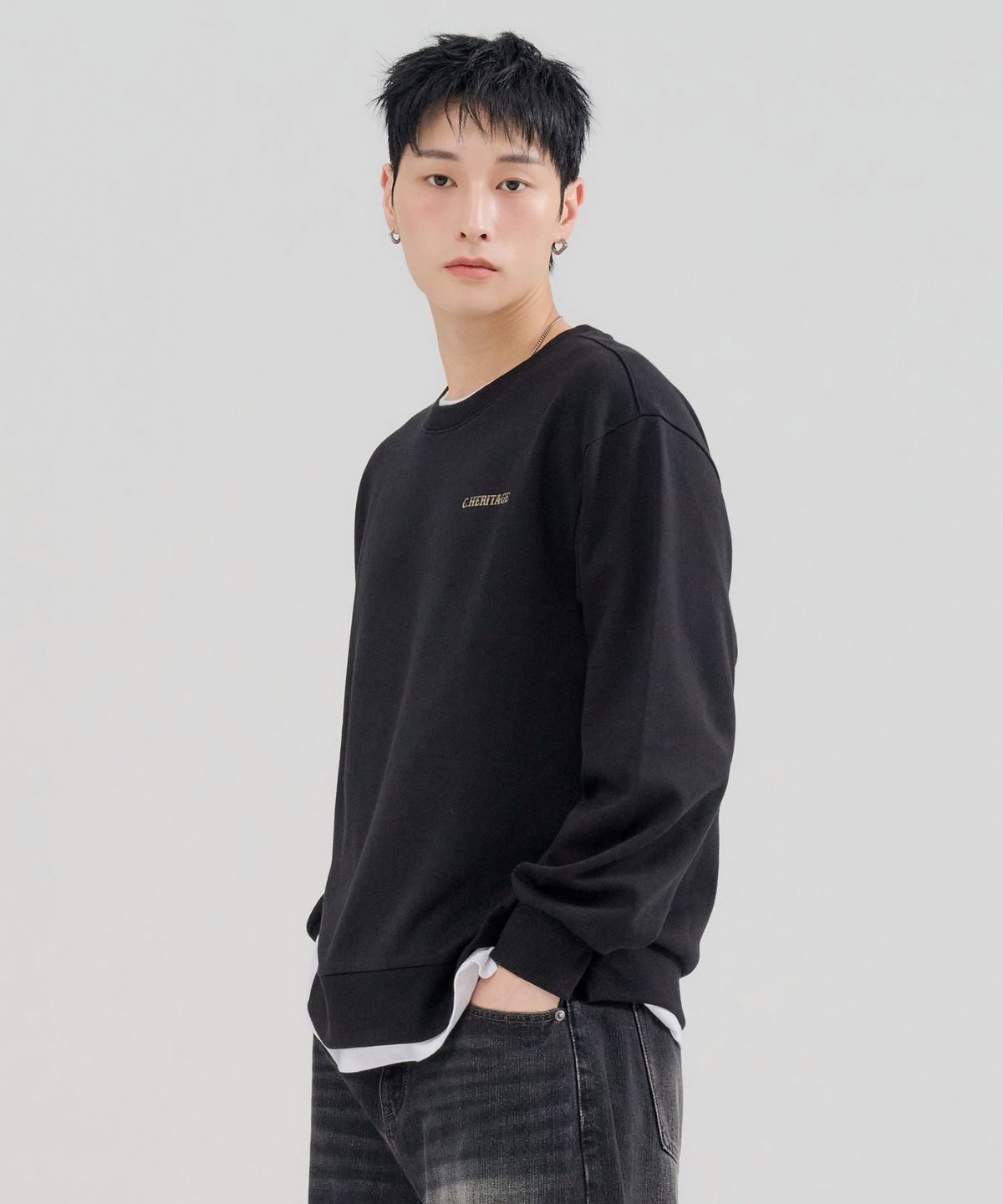 체이스컬트(CHASECULT) 남성 레이어드 맨투맨 티셔츠-FERK5114B03
