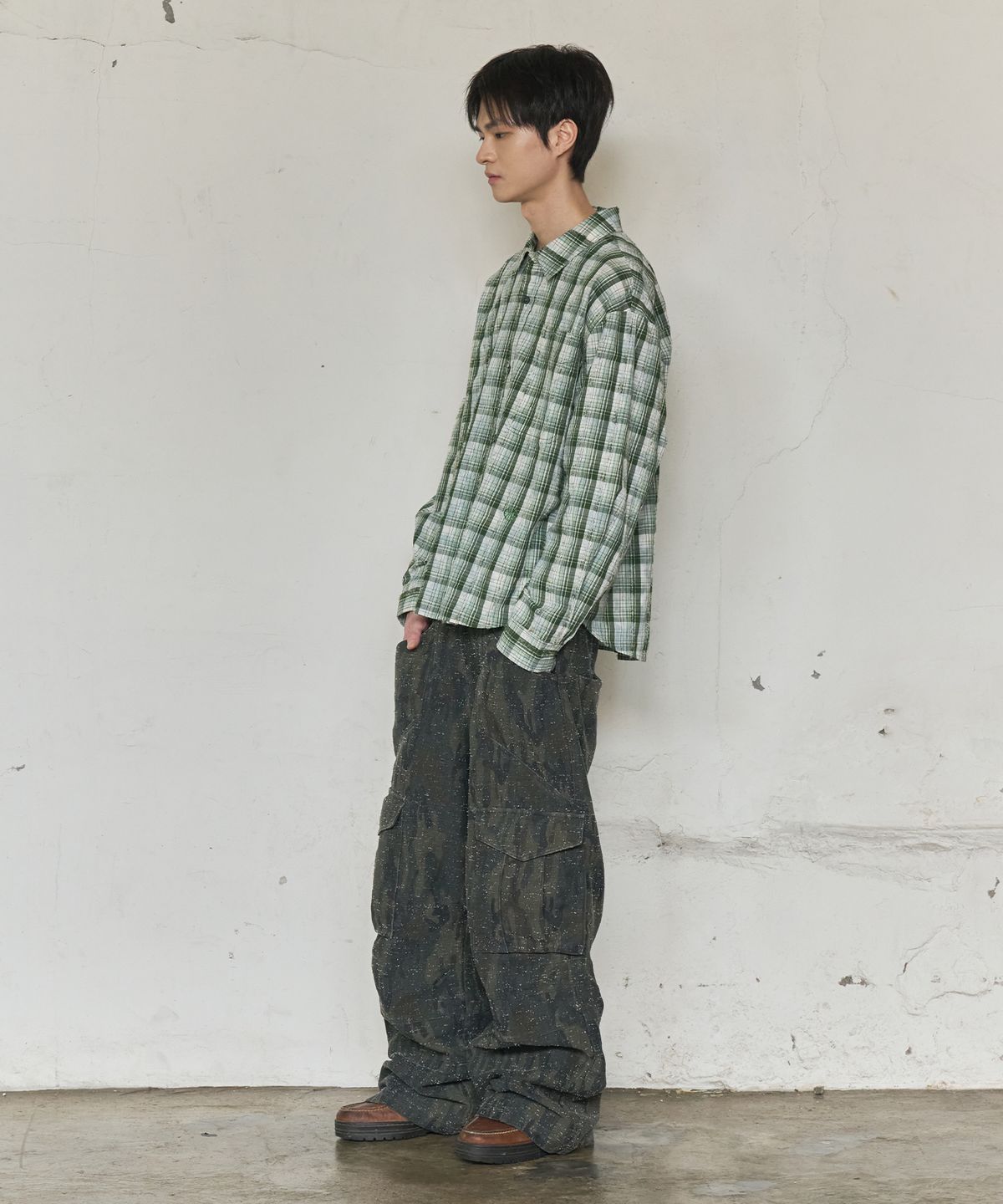 논타입(NONTYPE) VINTAGE CLOUDE PLAID SHIRT (GREEN)