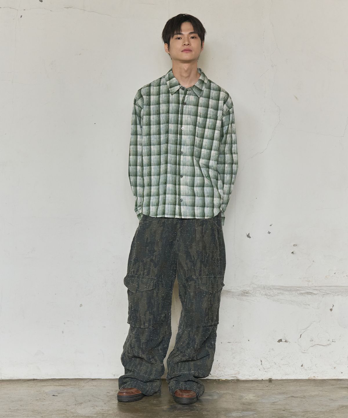 논타입(NONTYPE) VINTAGE CLOUDE PLAID SHIRT (GREEN)