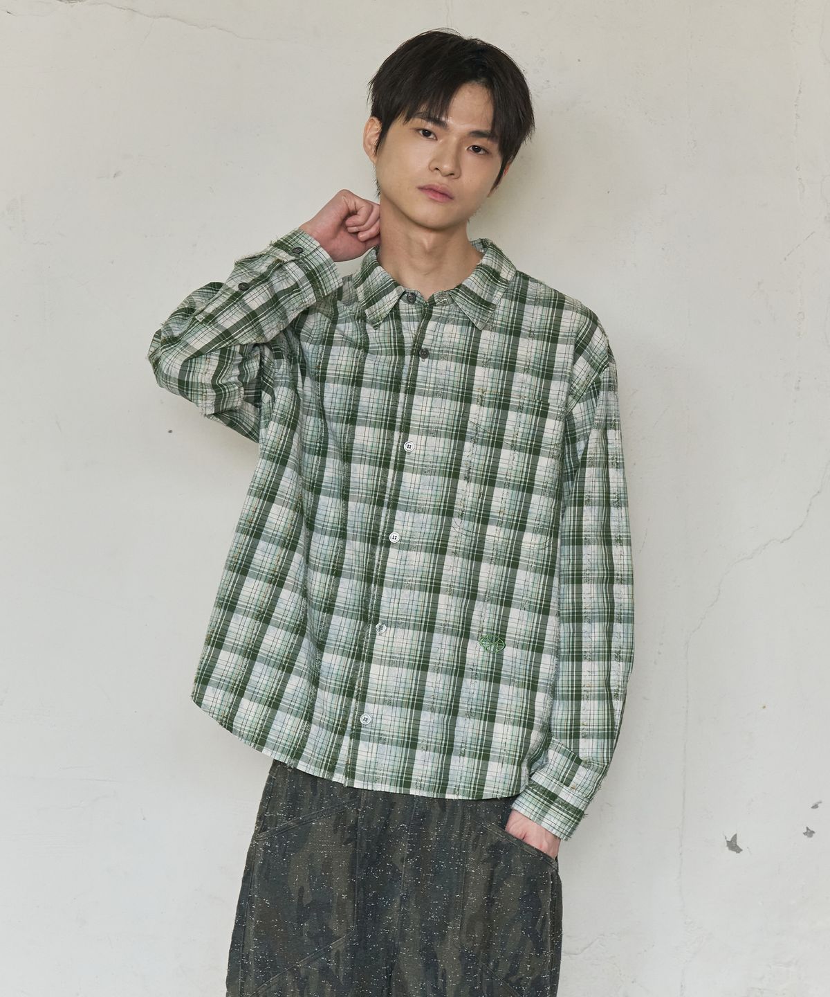 논타입(NONTYPE) VINTAGE CLOUDE PLAID SHIRT (GREEN)