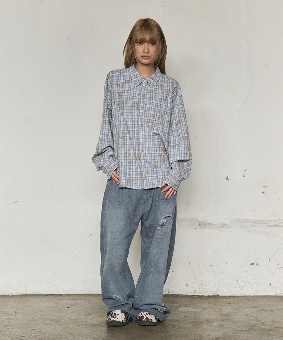 논타입(NONTYPE) VINTAGE CLOUDE PLAID SHIRT (BLUE)