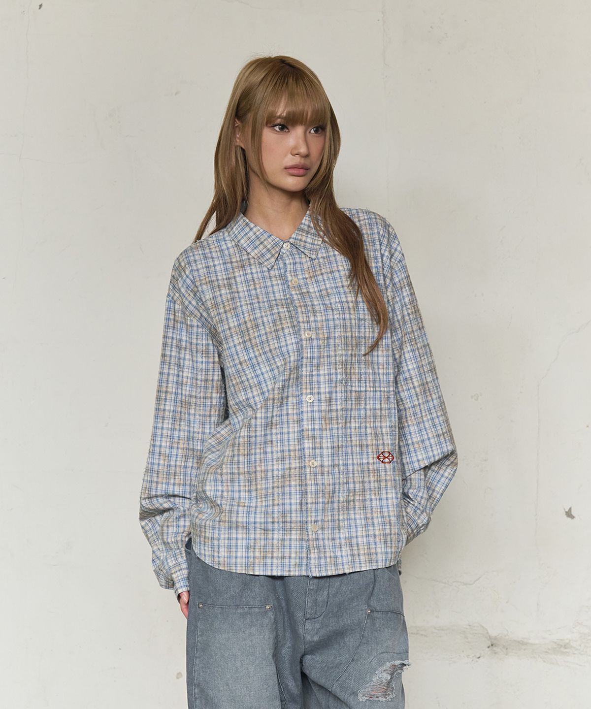 논타입(NONTYPE) VINTAGE CLOUDE PLAID SHIRT (BLUE)