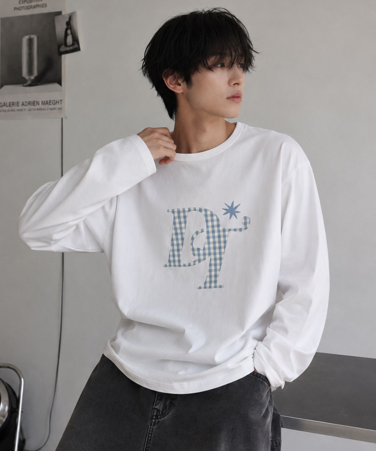 도톤(DOTON) CHECK MONOGRAM LONG SLEEVE (White)