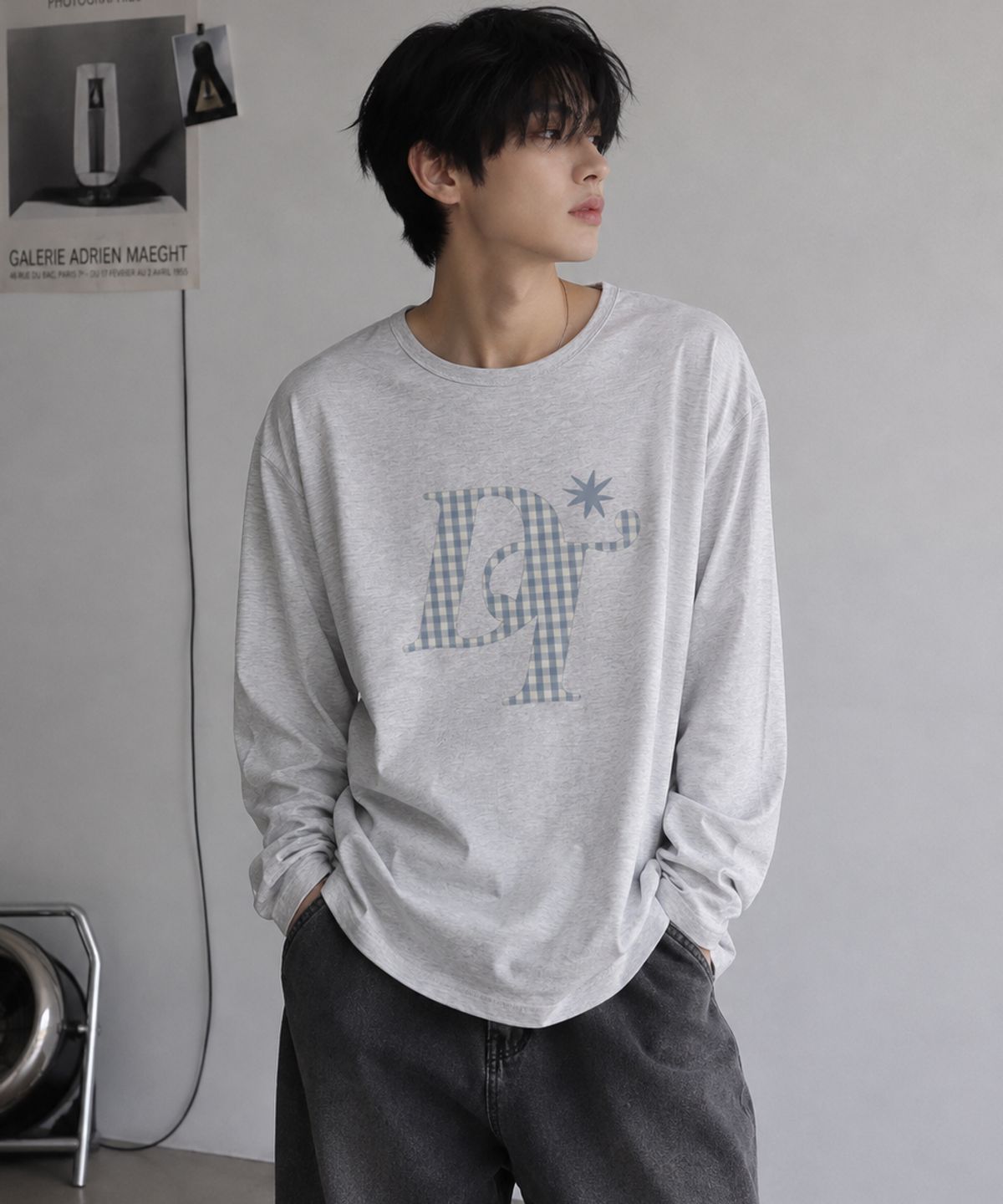 도톤(DOTON) CHECK MONOGRAM LONG SLEEVE (White)