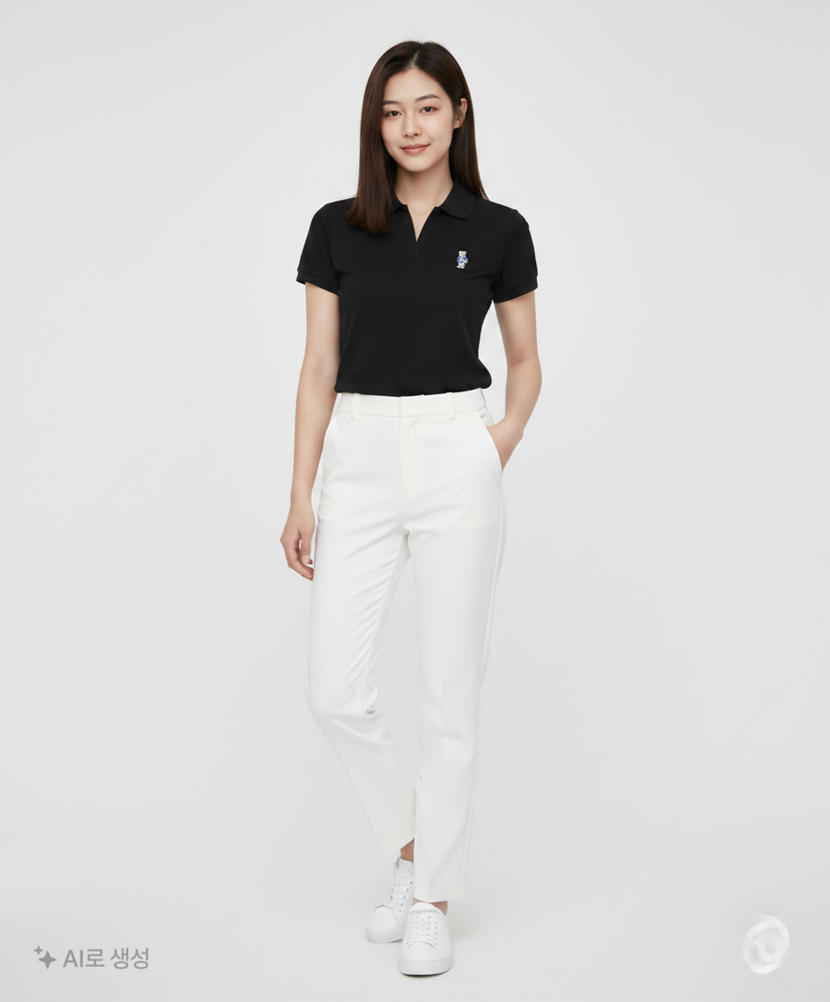 예일(YALE) 우먼즈 엠브로이더리 댄 퀵 드라이 피케 슬릿넥 셔츠 블랙 S