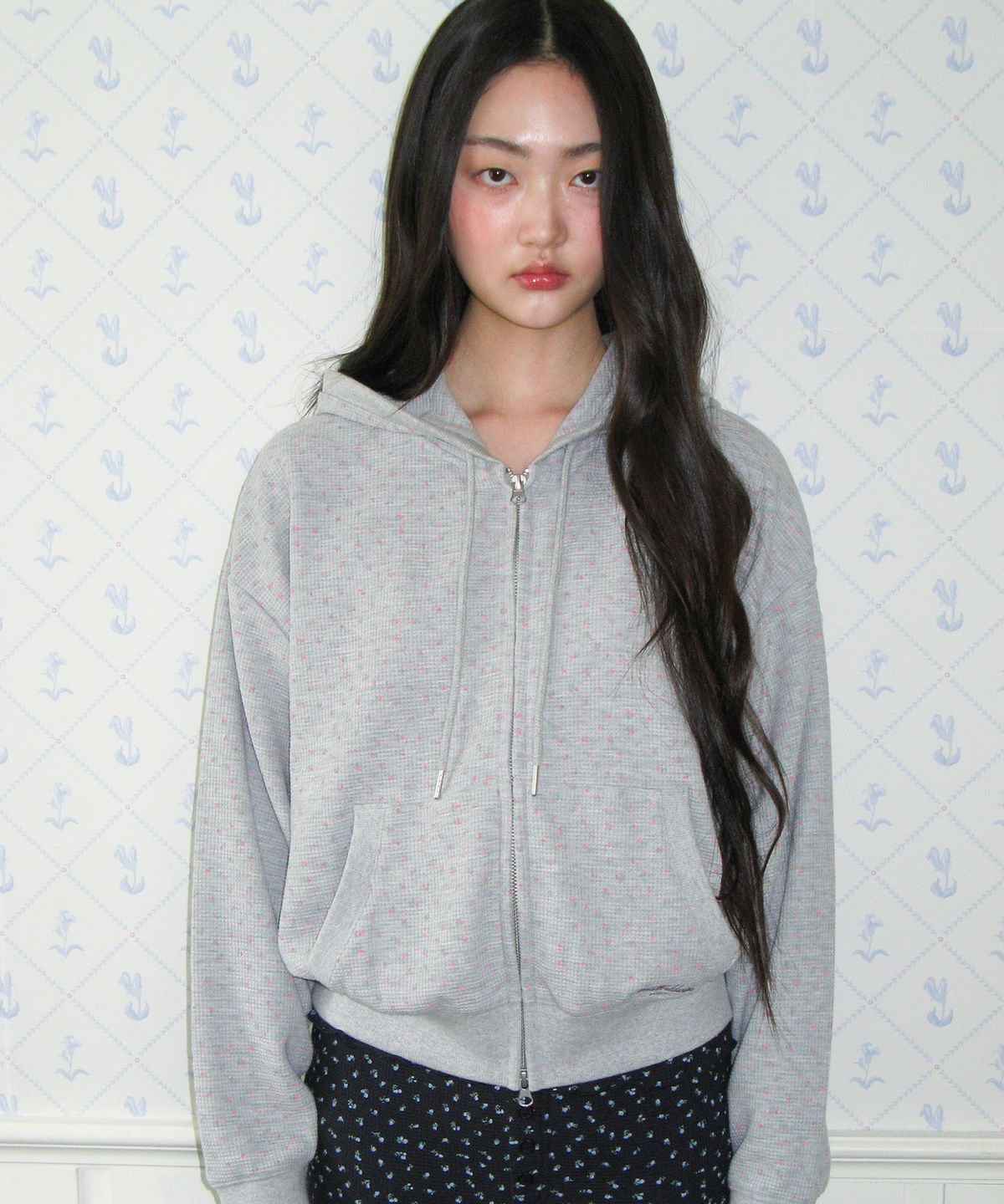 아메스 월드와이드(AMES-WORLDWIDE) CLASSIC FLOWER WAFFLE HOODIE ZIP-UP GREY