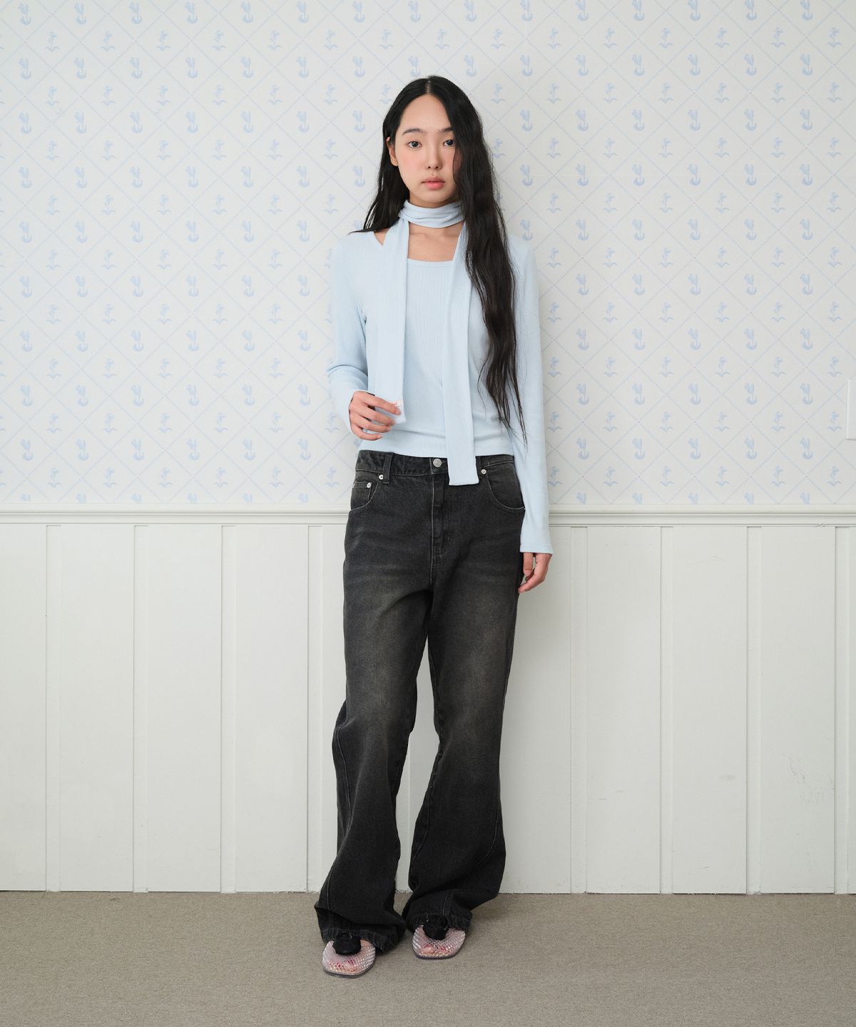 아메스 월드와이드(AMES-WORLDWIDE) CLASSIC BOOT CUT DENIM PANTS BLACK