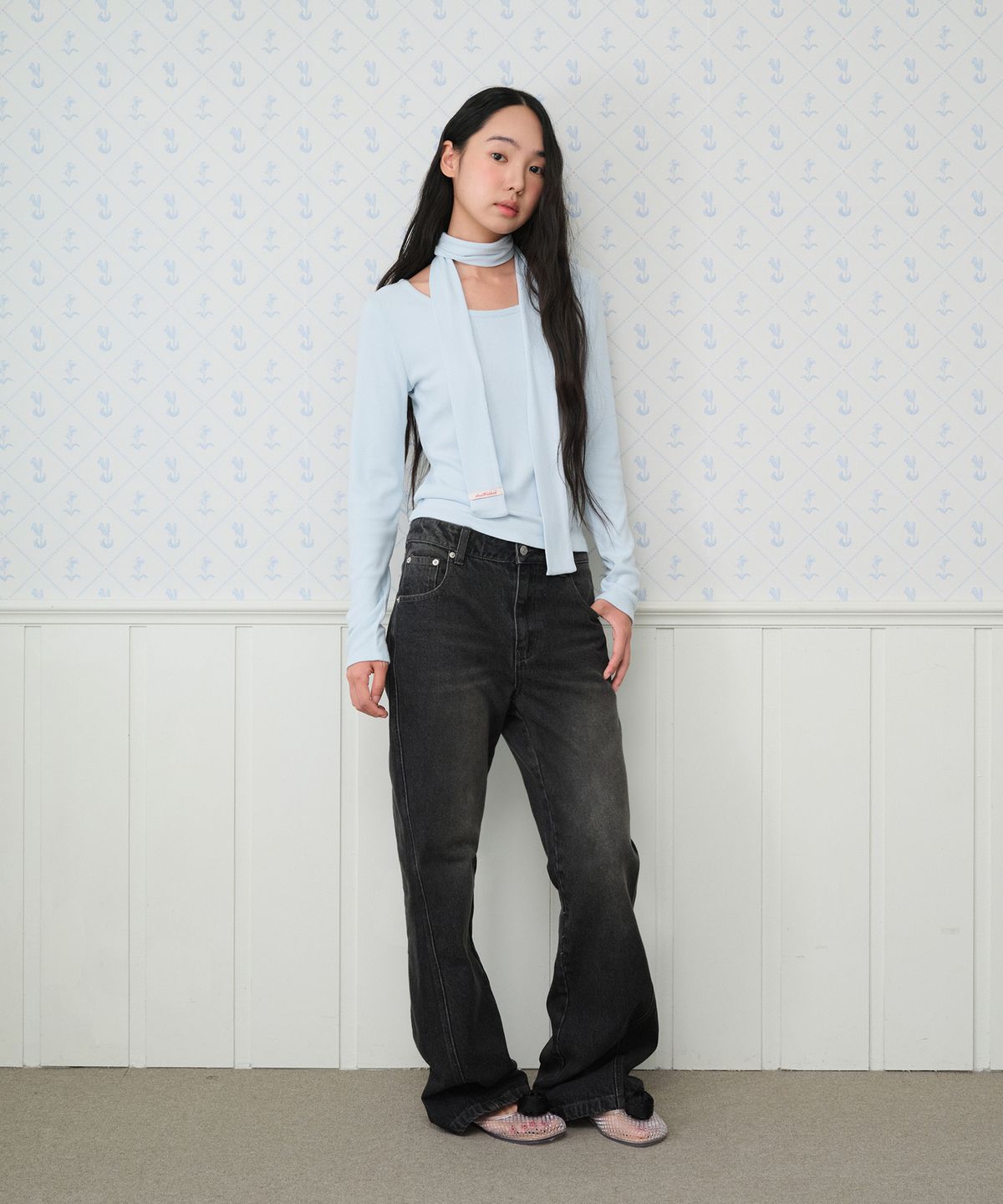 아메스 월드와이드(AMES-WORLDWIDE) CLASSIC BOOT CUT DENIM PANTS BLACK
