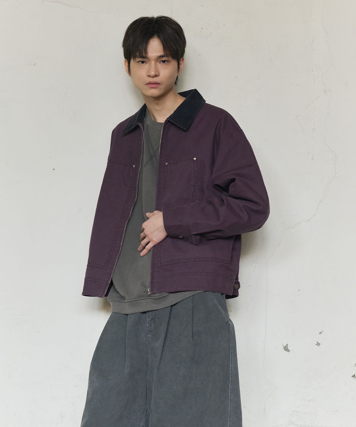 논타입(NONTYPE) CORDUROY COLLAR CANVAS WORK JACKET (PURPLE)
