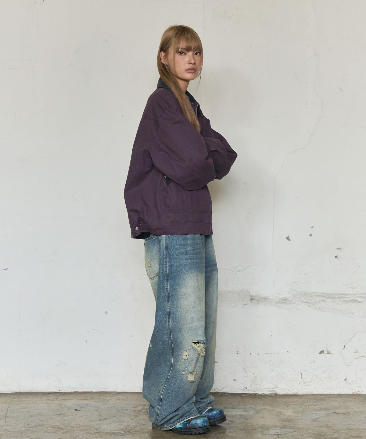 논타입(NONTYPE) CORDUROY COLLAR CANVAS WORK JACKET (PURPLE)