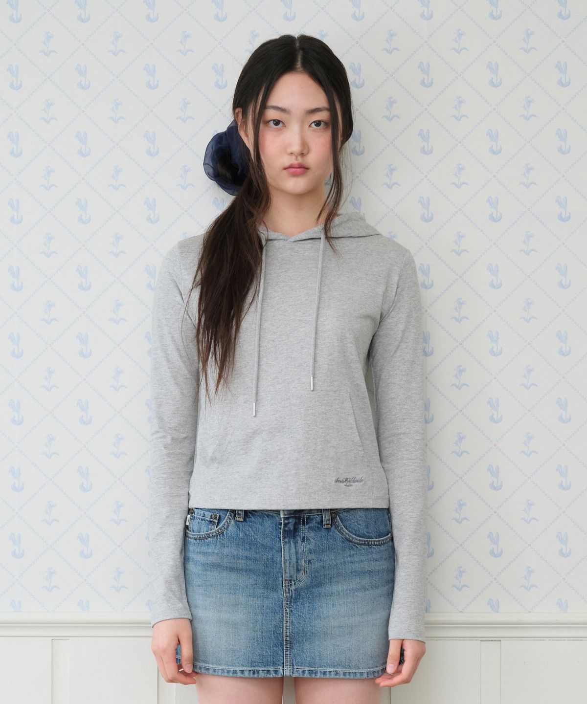 아메스 월드와이드(AMES-WORLDWIDE) CLASSIC CROP HOODIE LS TEE GREY