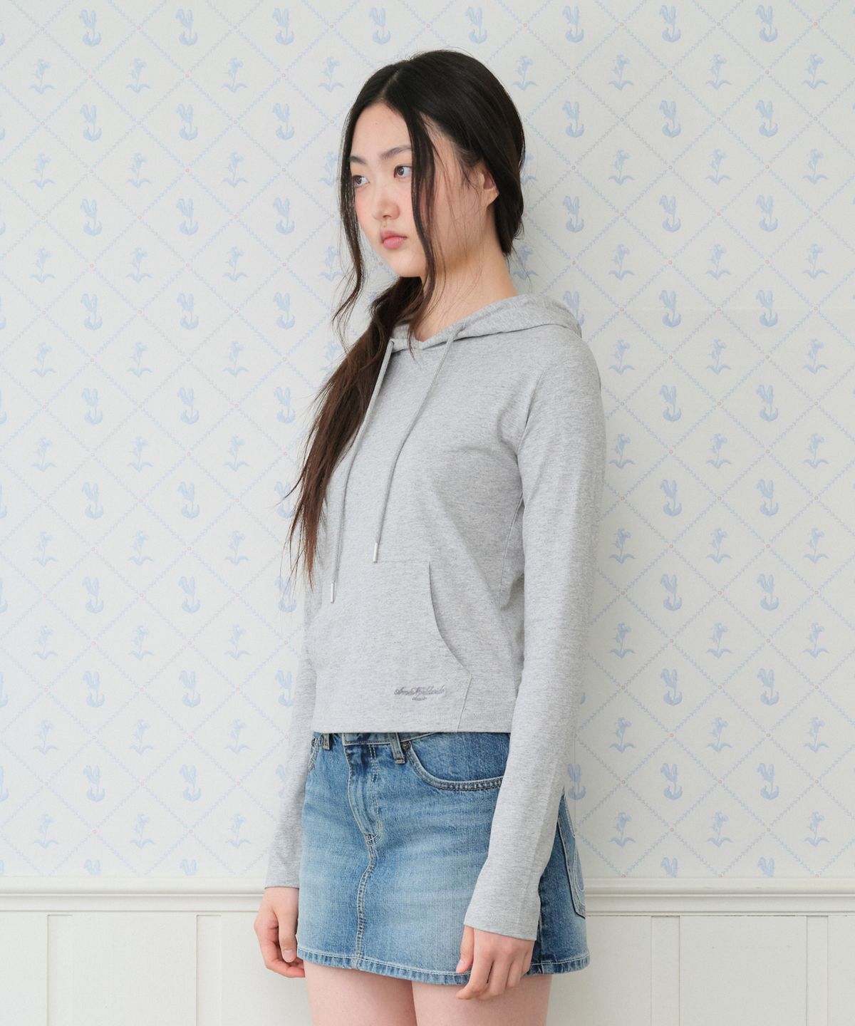 아메스 월드와이드(AMES-WORLDWIDE) CLASSIC CROP HOODIE LS TEE GREY
