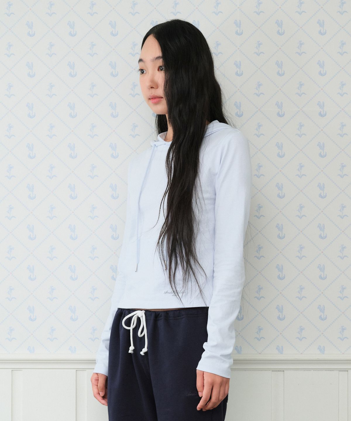 아메스 월드와이드(AMES-WORLDWIDE) CLASSIC CROP HOODIE LS TEE SKY BLUE