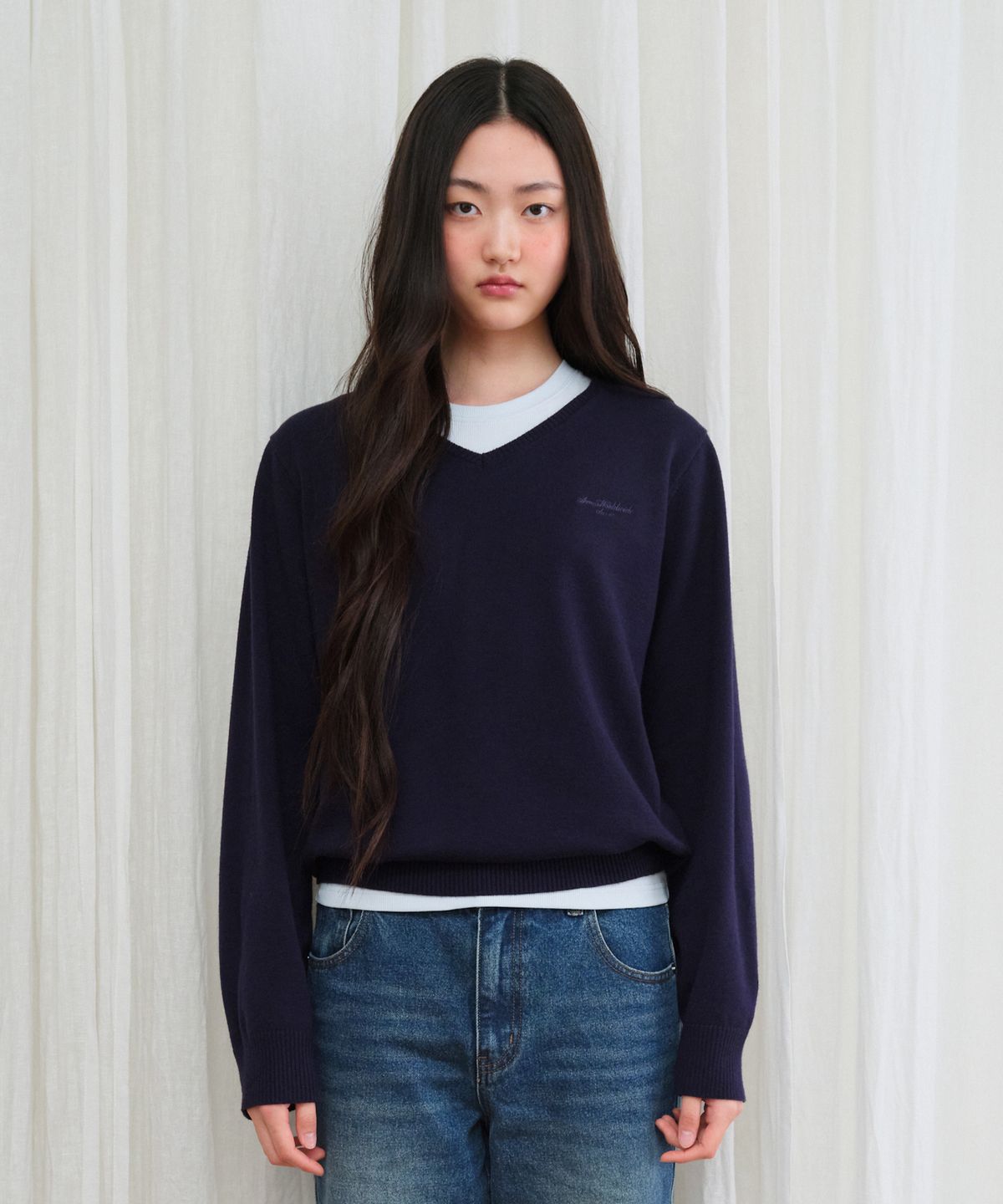 아메스 월드와이드(AMES-WORLDWIDE) CLASSIC REGULAR V NECK KNIT NAVY