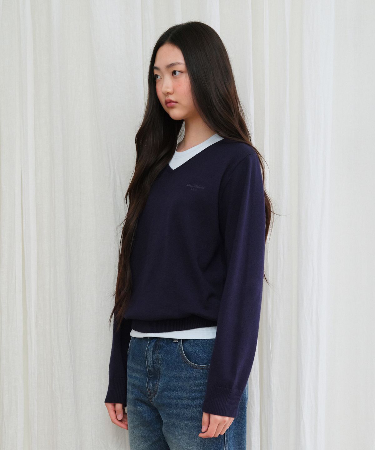 아메스 월드와이드(AMES-WORLDWIDE) CLASSIC REGULAR V NECK KNIT NAVY