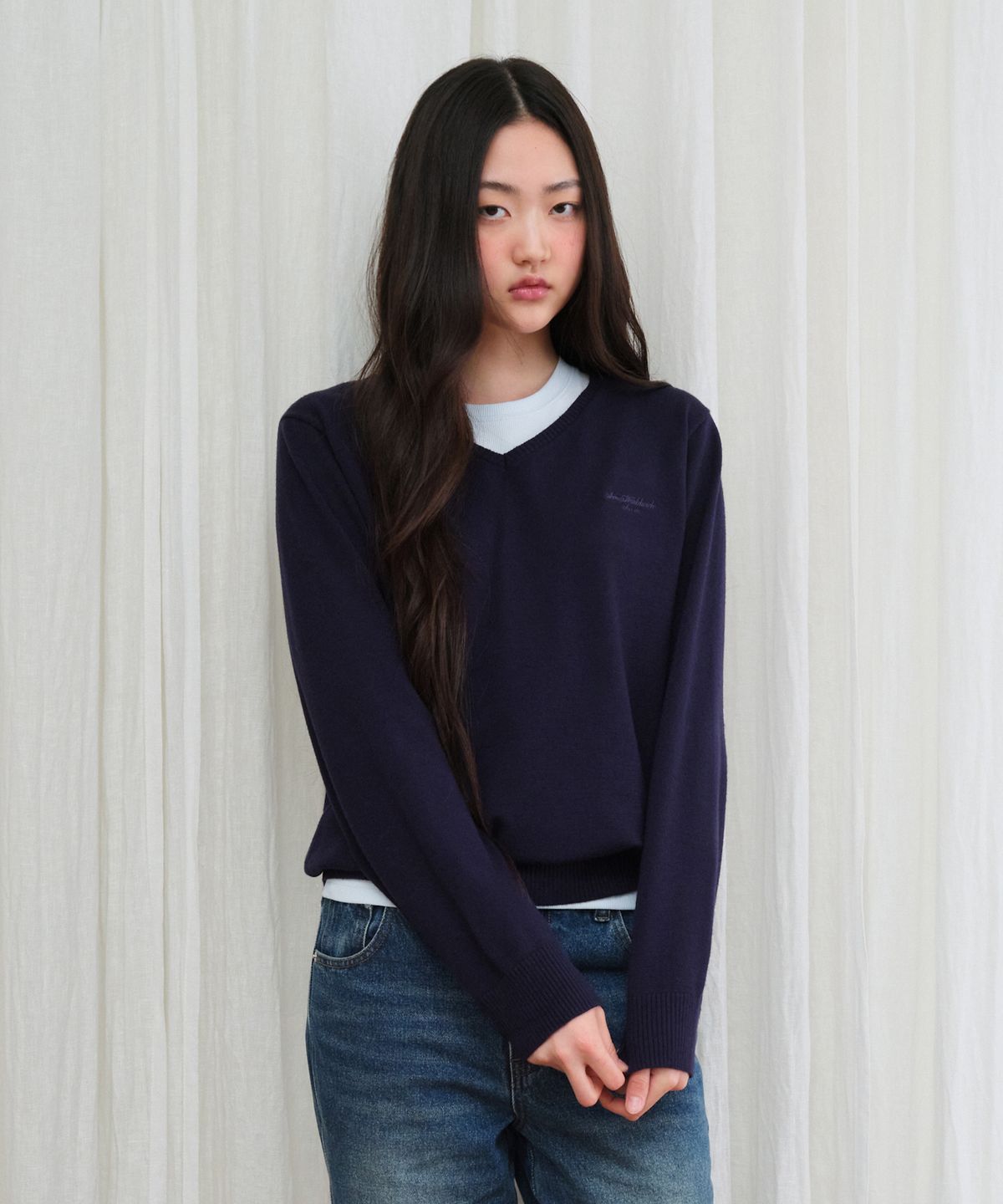 아메스 월드와이드(AMES-WORLDWIDE) CLASSIC REGULAR V NECK KNIT NAVY