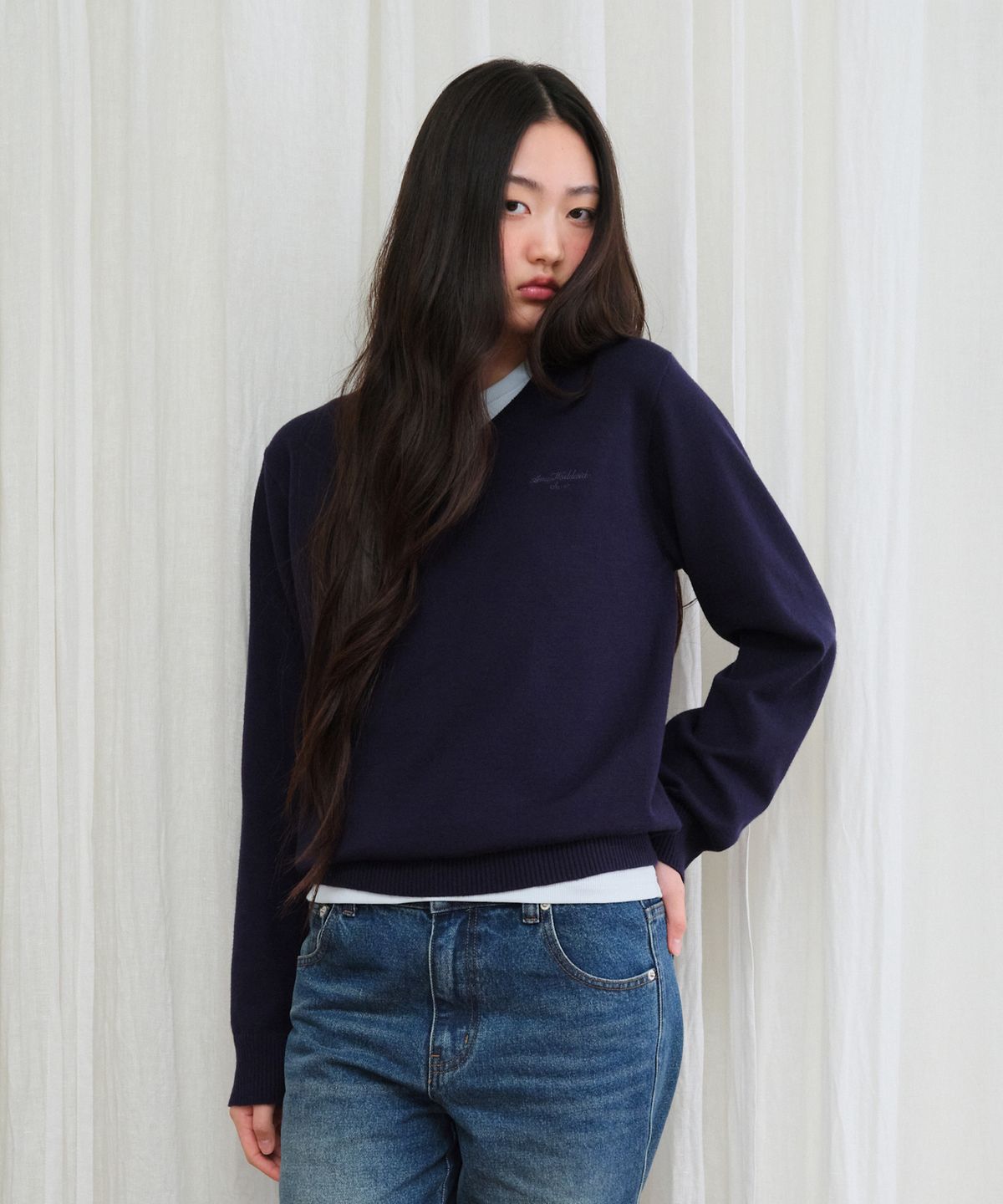 아메스 월드와이드(AMES-WORLDWIDE) CLASSIC REGULAR V NECK KNIT NAVY