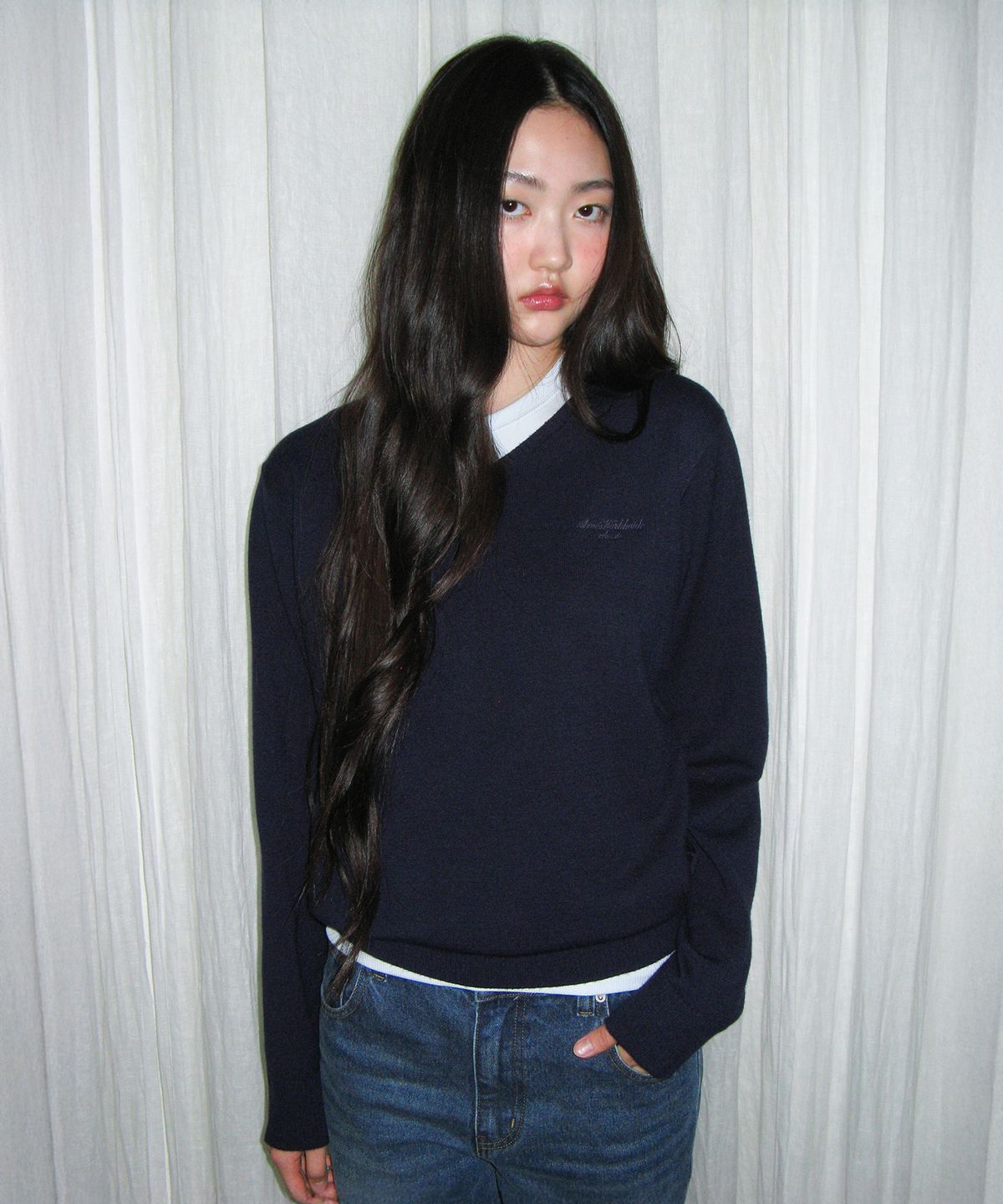 아메스 월드와이드(AMES-WORLDWIDE) CLASSIC REGULAR V NECK KNIT NAVY