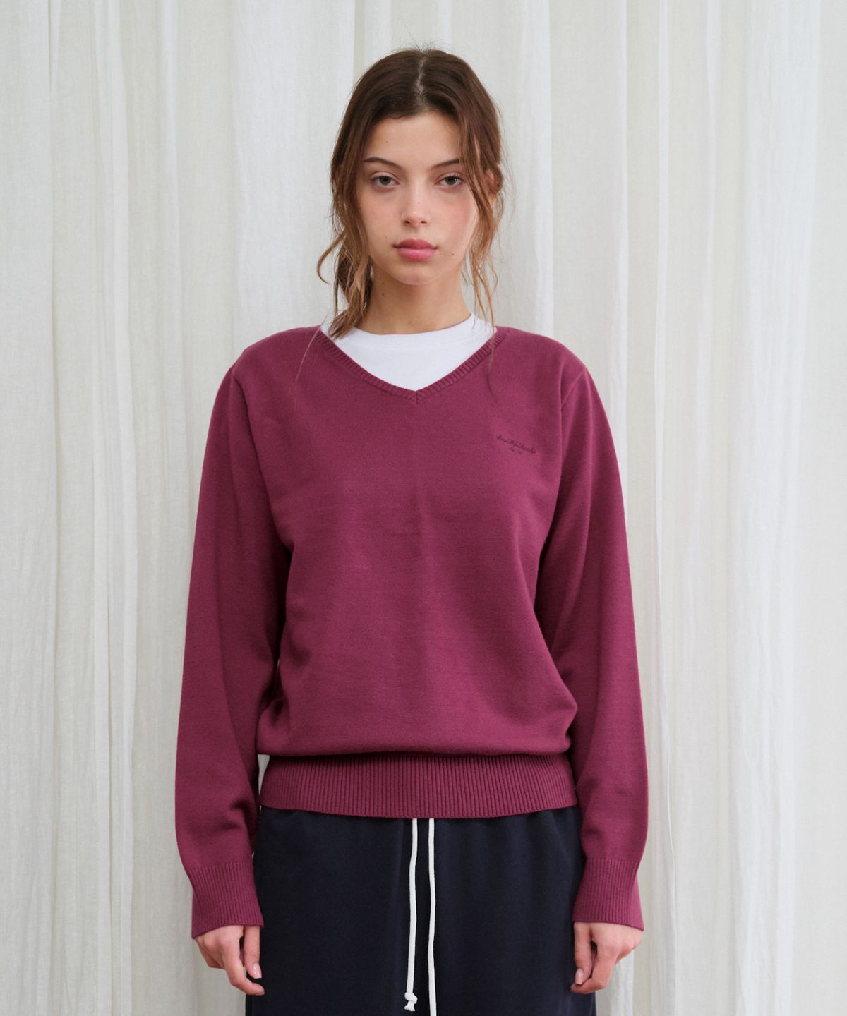 아메스 월드와이드(AMES-WORLDWIDE) CLASSIC REGULAR V NECK KNIT PURPLE