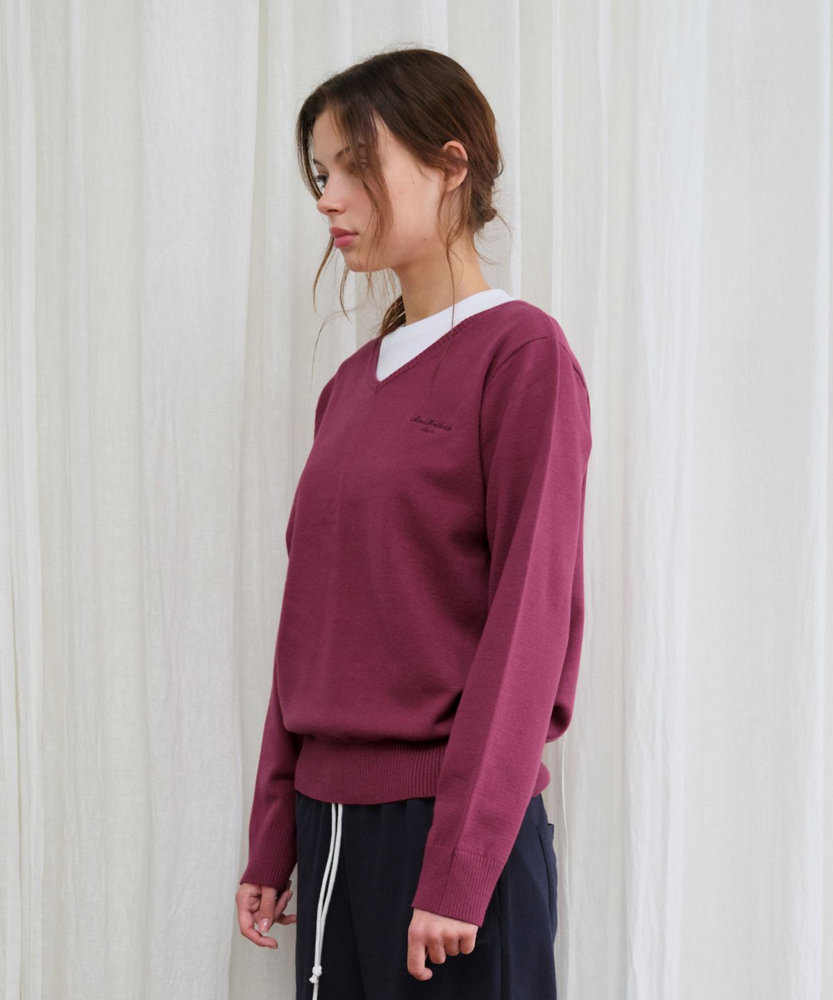 아메스 월드와이드(AMES-WORLDWIDE) CLASSIC REGULAR V NECK KNIT PURPLE