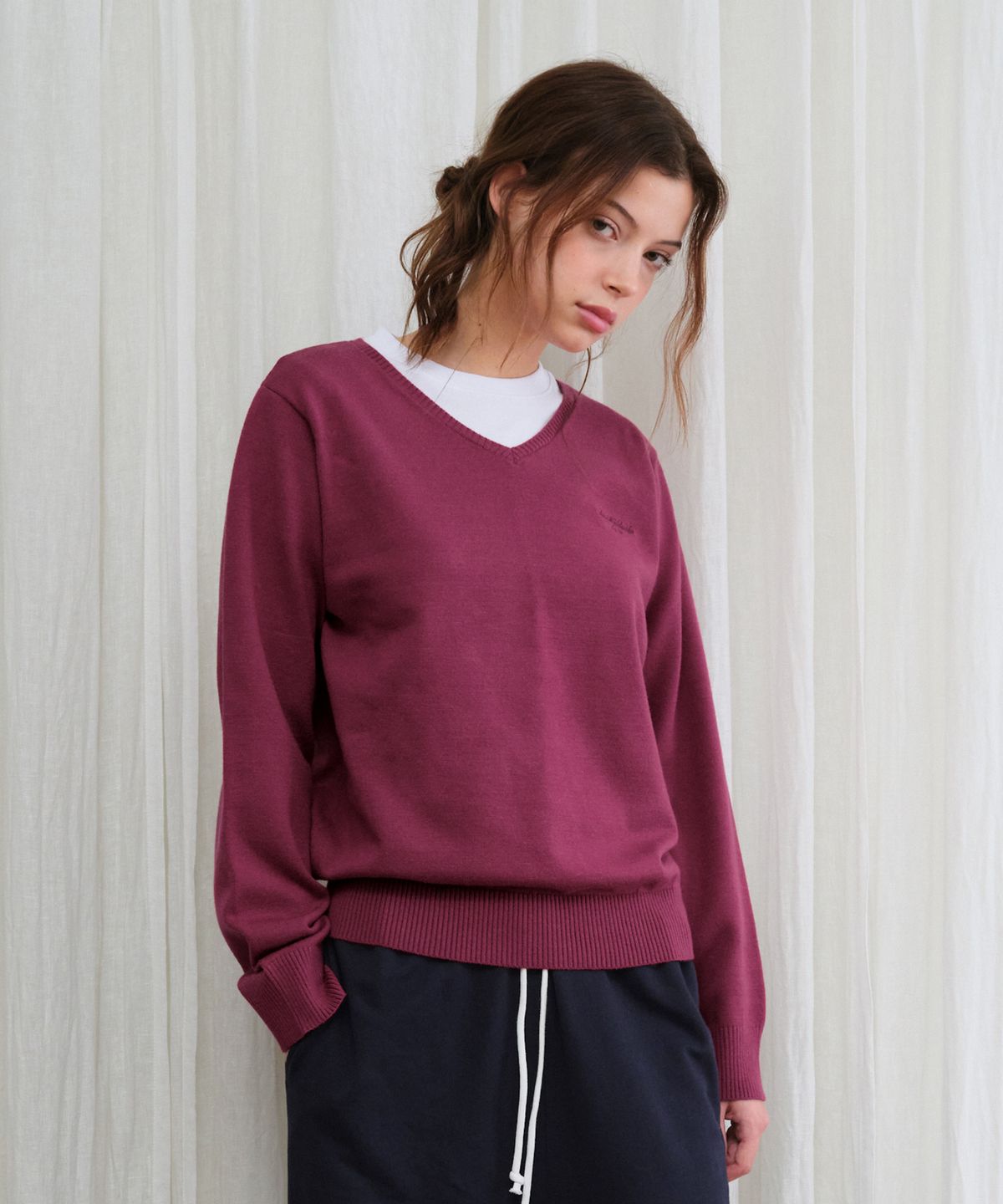 아메스 월드와이드(AMES-WORLDWIDE) CLASSIC REGULAR V NECK KNIT PURPLE