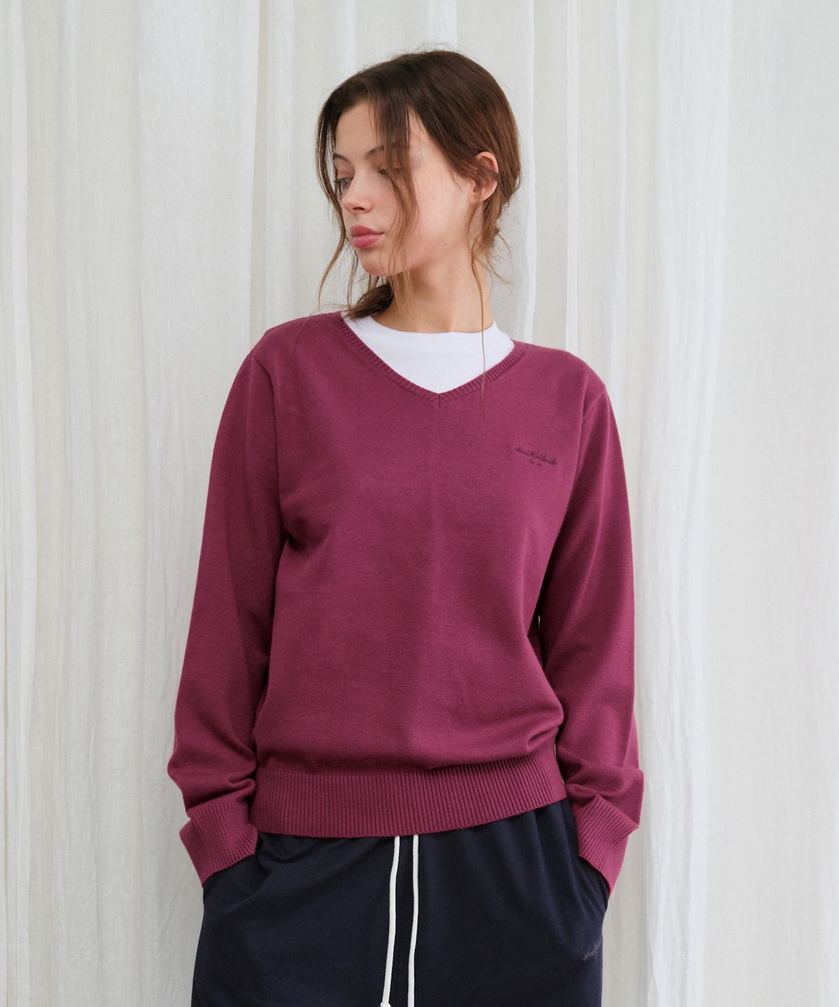 아메스 월드와이드(AMES-WORLDWIDE) CLASSIC REGULAR V NECK KNIT PURPLE