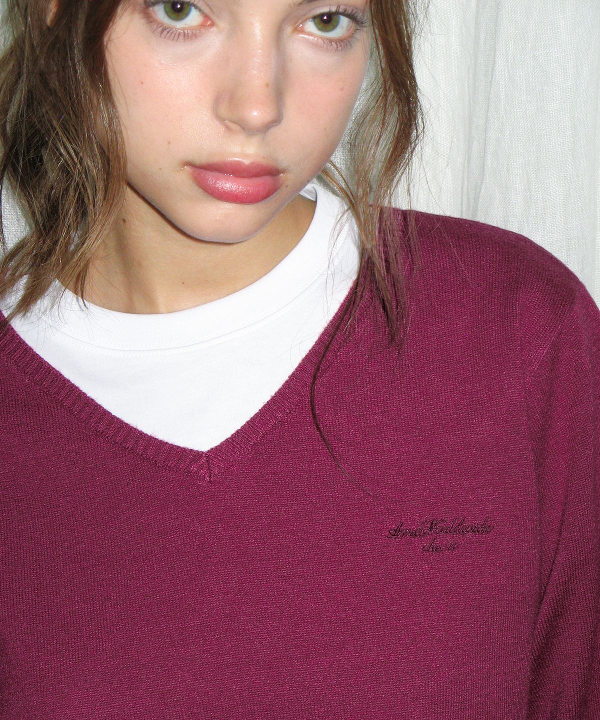 아메스 월드와이드(AMES-WORLDWIDE) CLASSIC REGULAR V NECK KNIT PURPLE