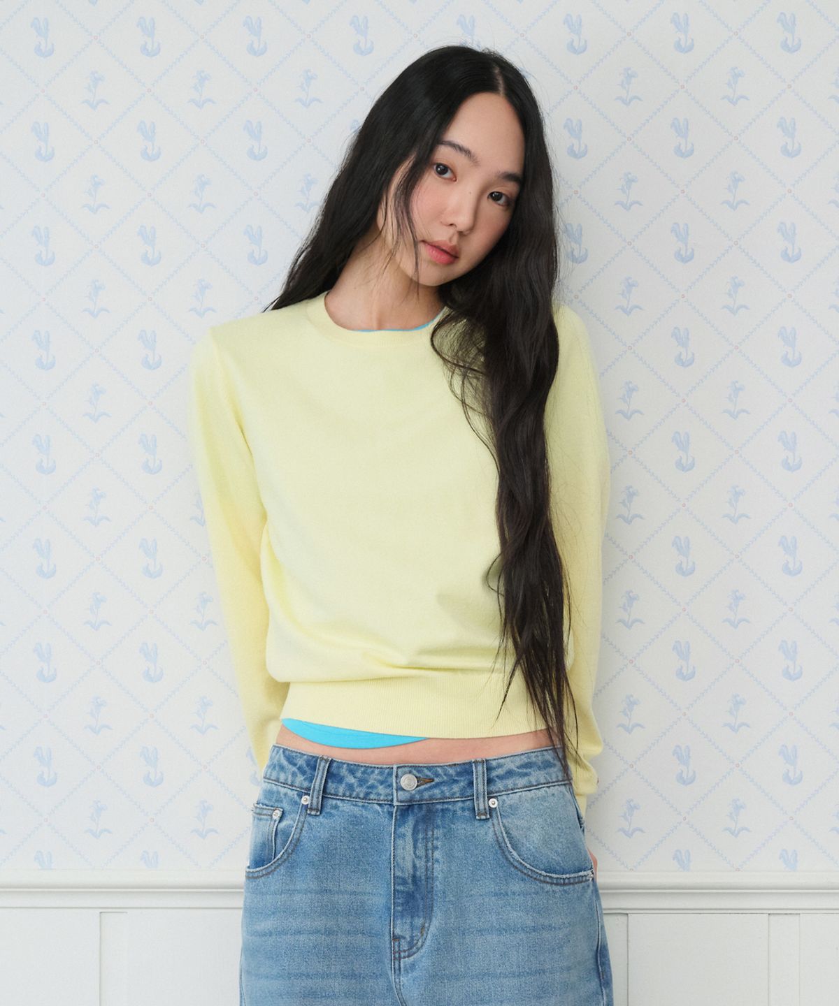 아메스 월드와이드(AMES-WORLDWIDE) CLASSIC REGULAR U NECK KNIT YELLOW