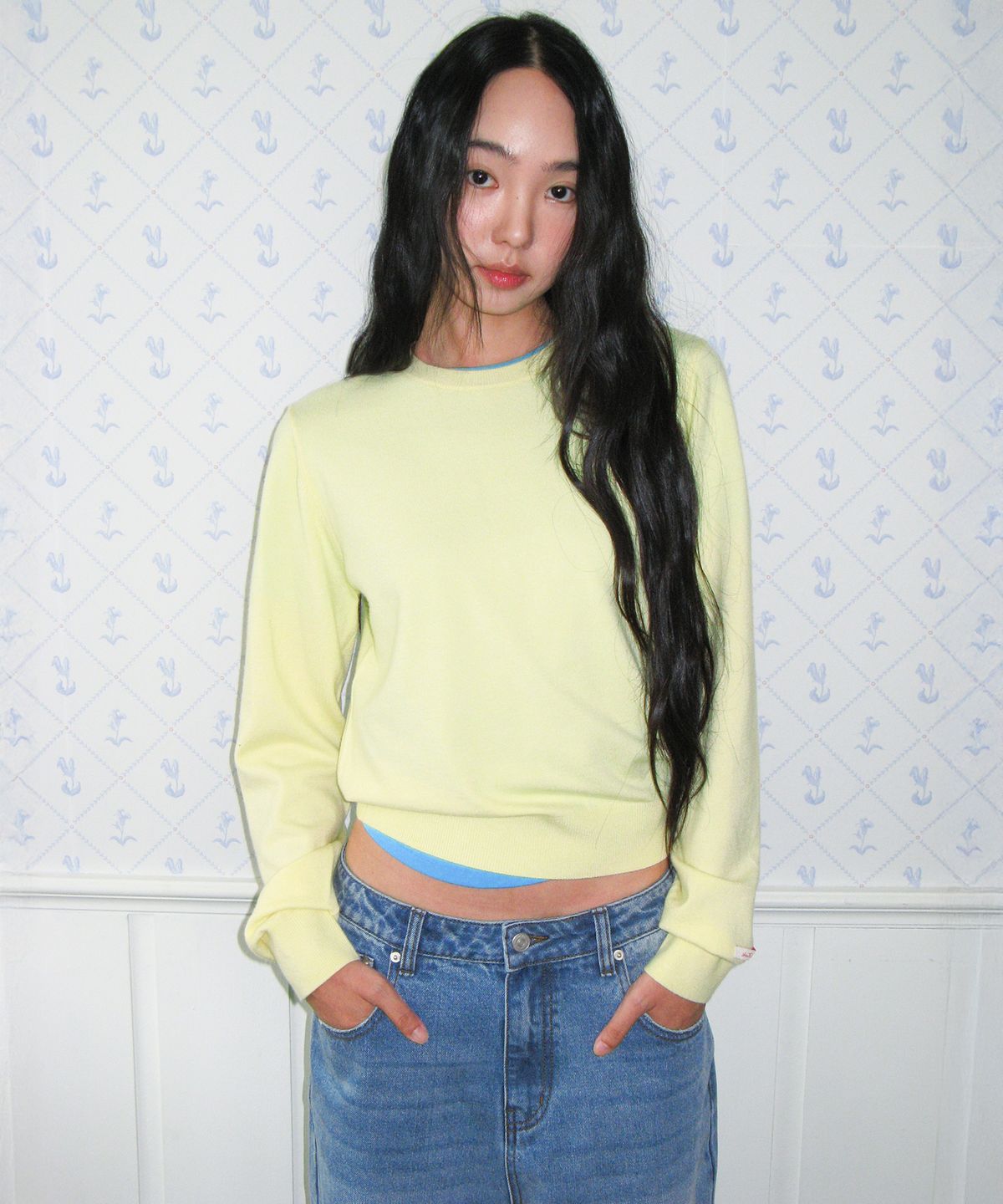 아메스 월드와이드(AMES-WORLDWIDE) CLASSIC REGULAR U NECK KNIT YELLOW