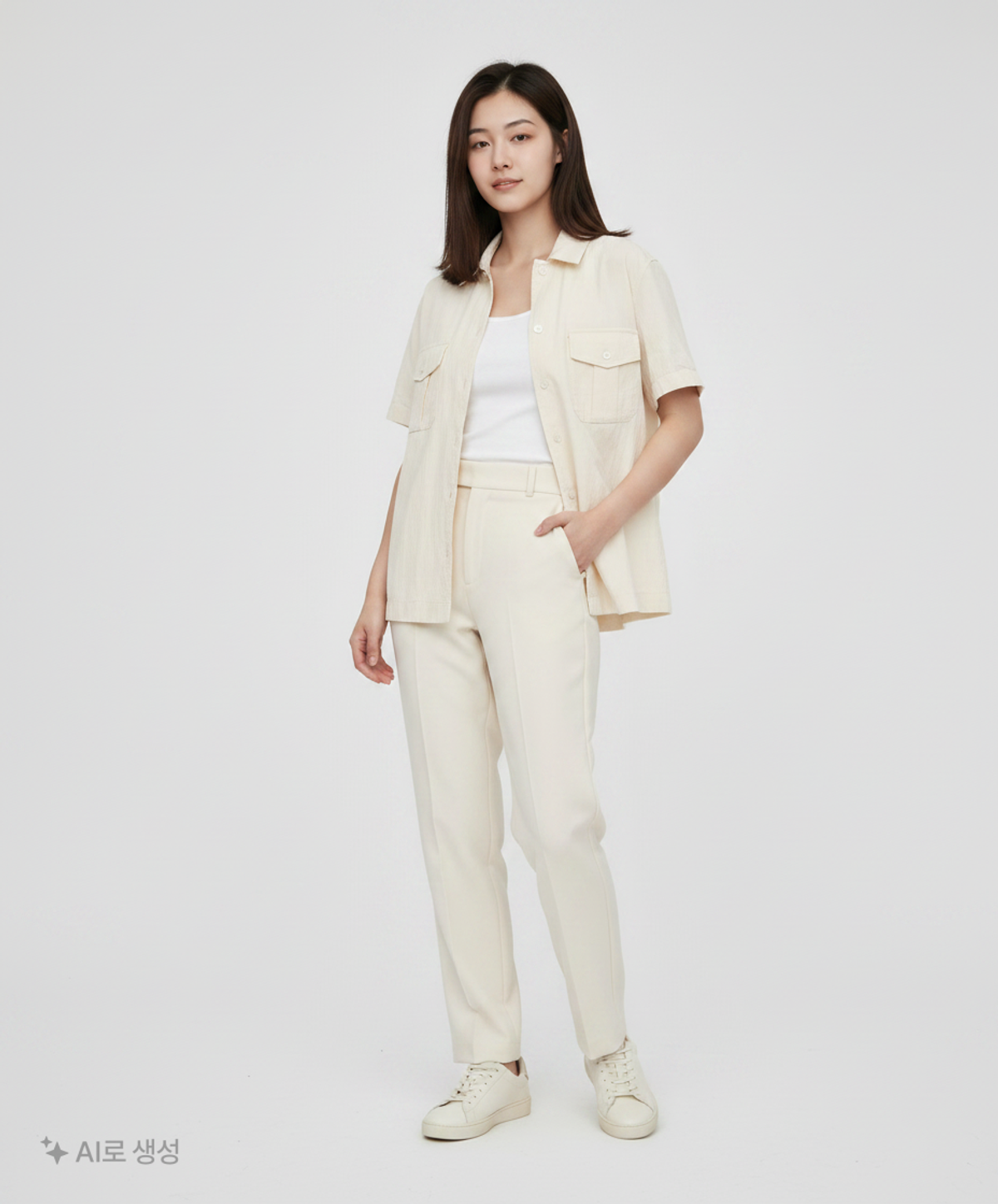 아우브아워(AUBOUR) wrinkled lapel shirts (ivory) L
