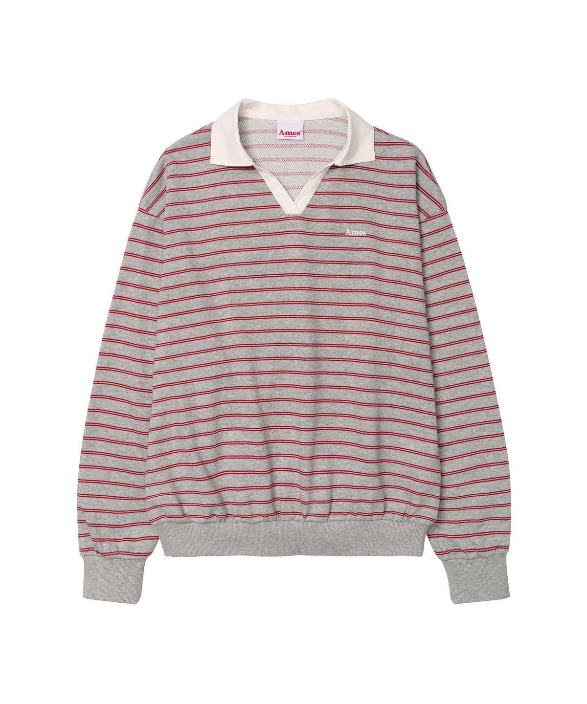 아메스 월드와이드(AMES-WORLDWIDE) V NECK COLLAR STRIPE SWEATSHIRT GREY